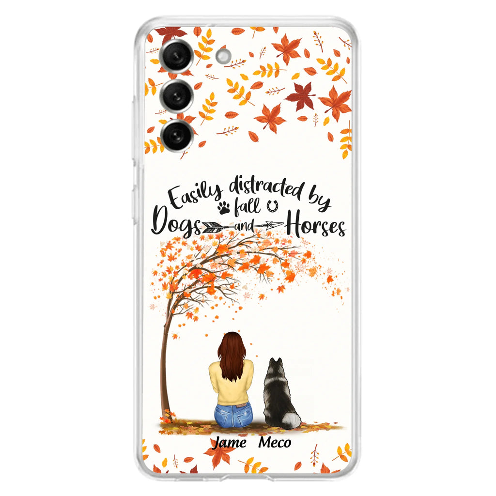 Custom Personalized Horse Dog Mom In Autumn Phone Case - Upto 3 Horses/ Dogs  - Case For iPhone And Samsung