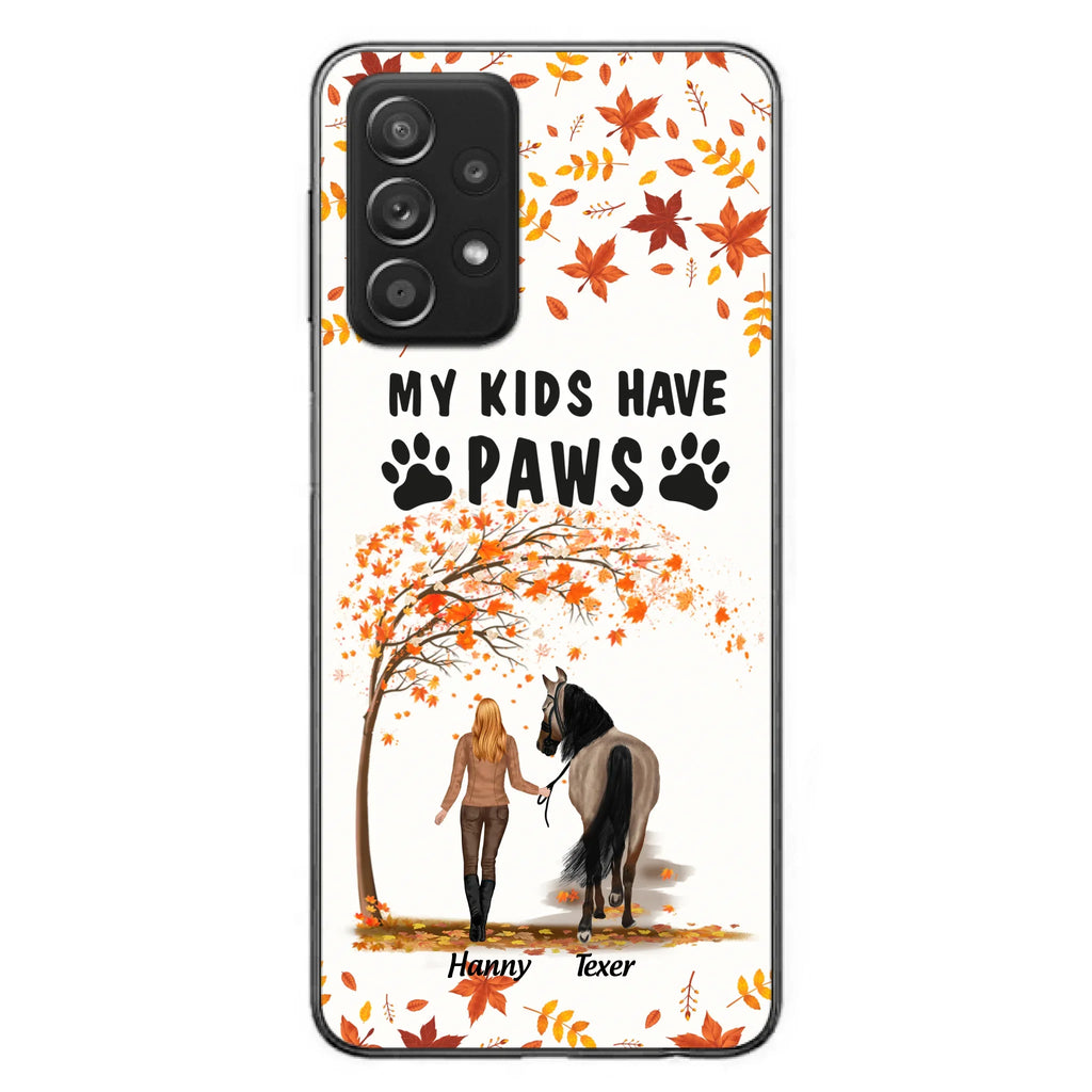 Custom Personalized Horse Mom In Autumn Phone Case - Girl With Upto 2 Horses - My Kids Have Paws - Case For iPhone And Samsung