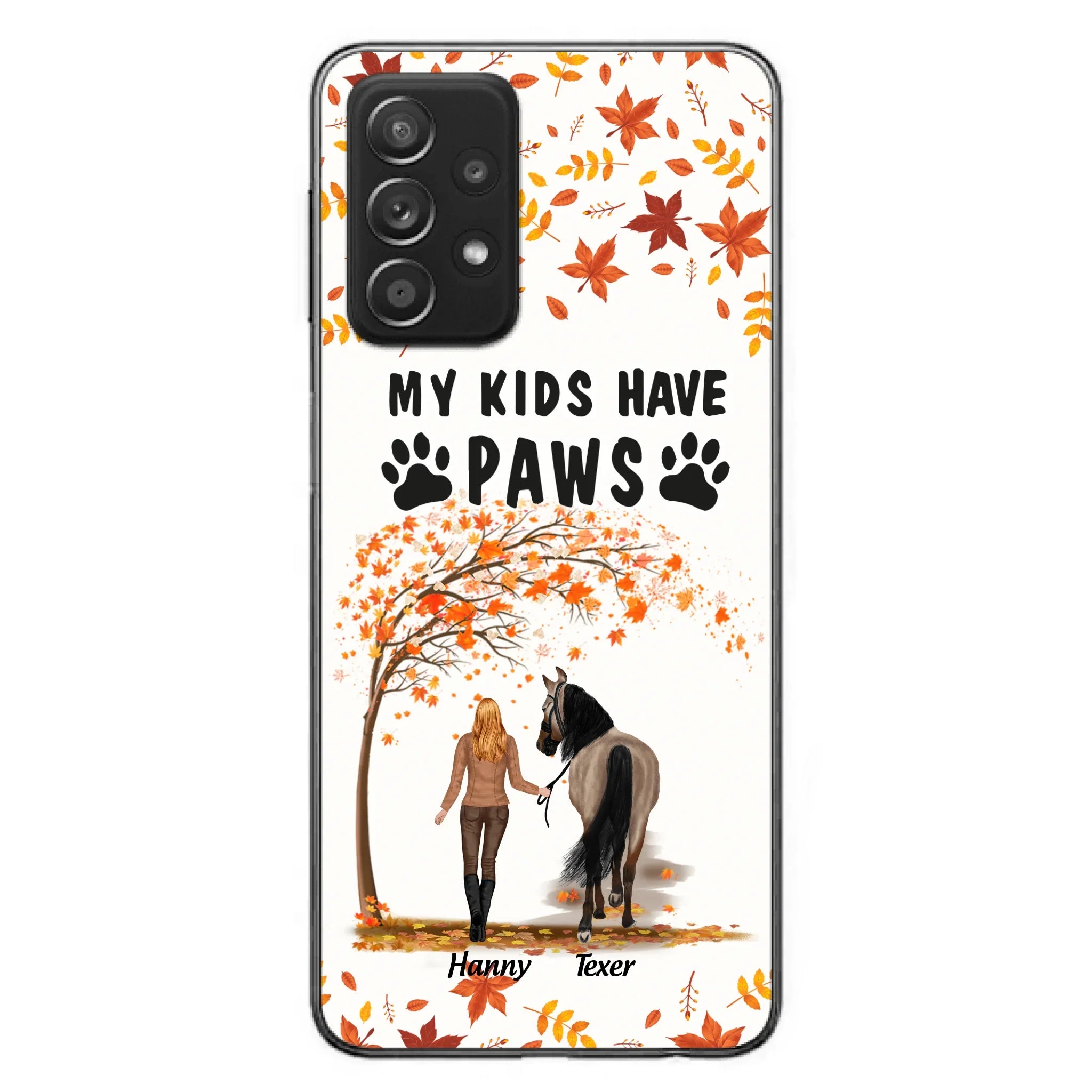 Custom Personalized Horse Mom In Autumn Phone Case - Girl With Upto 2 Horses - My Kids Have Paws - Case For iPhone And Samsung