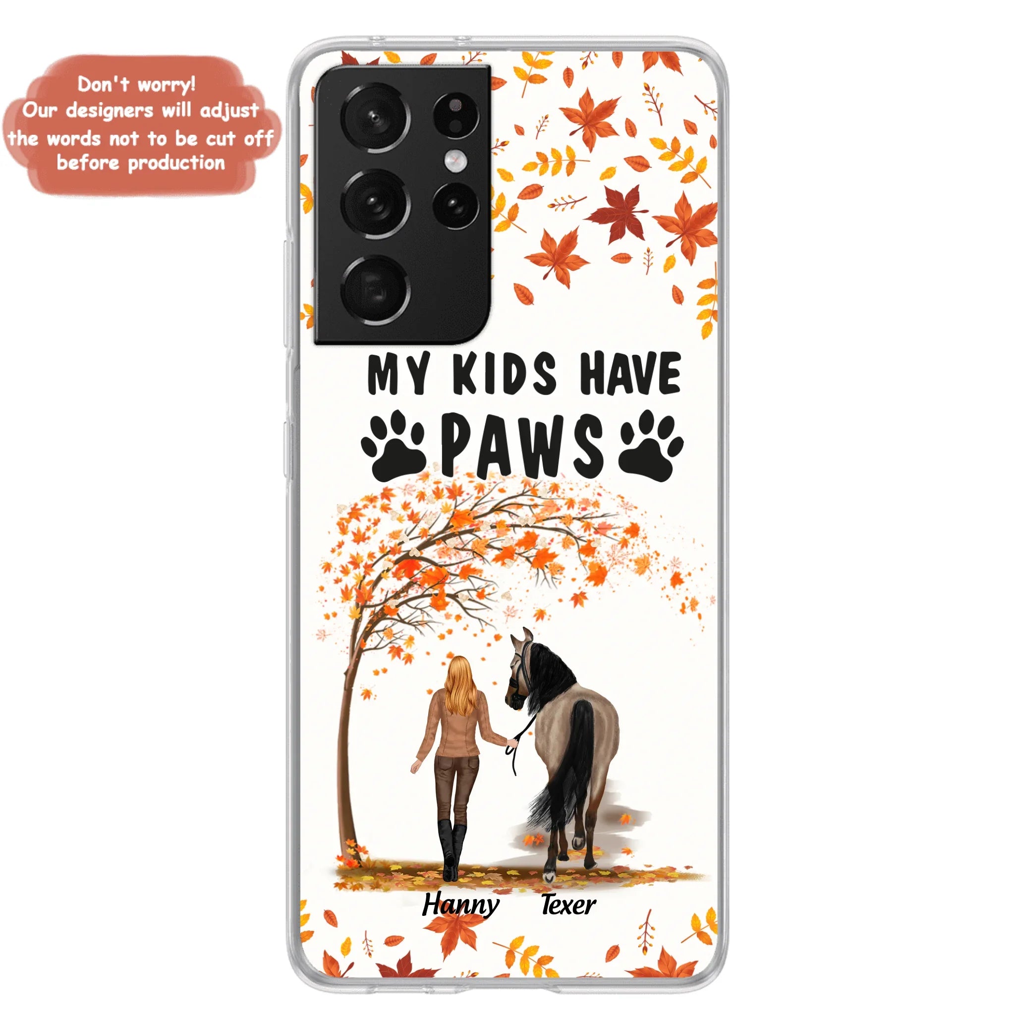 Custom Personalized Horse Mom In Autumn Phone Case - Girl With Upto 2 Horses - My Kids Have Paws - Case For iPhone And Samsung
