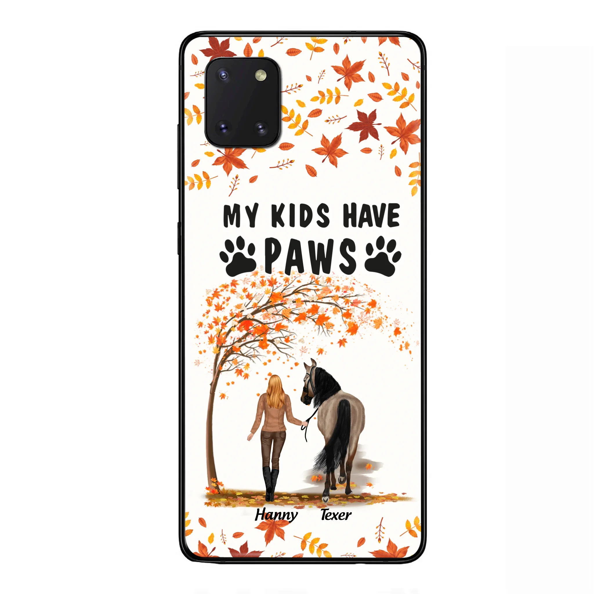 Custom Personalized Horse Mom In Autumn Phone Case - Girl With Upto 2 Horses - My Kids Have Paws - Case For iPhone And Samsung