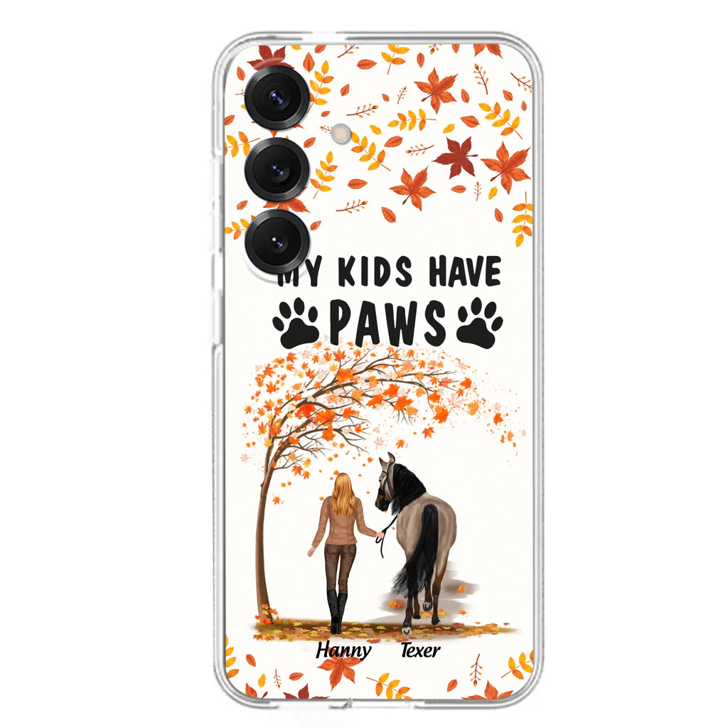 Custom Personalized Horse Mom In Autumn Phone Case - Girl With Upto 2 Horses - My Kids Have Paws - Case For iPhone And Samsung