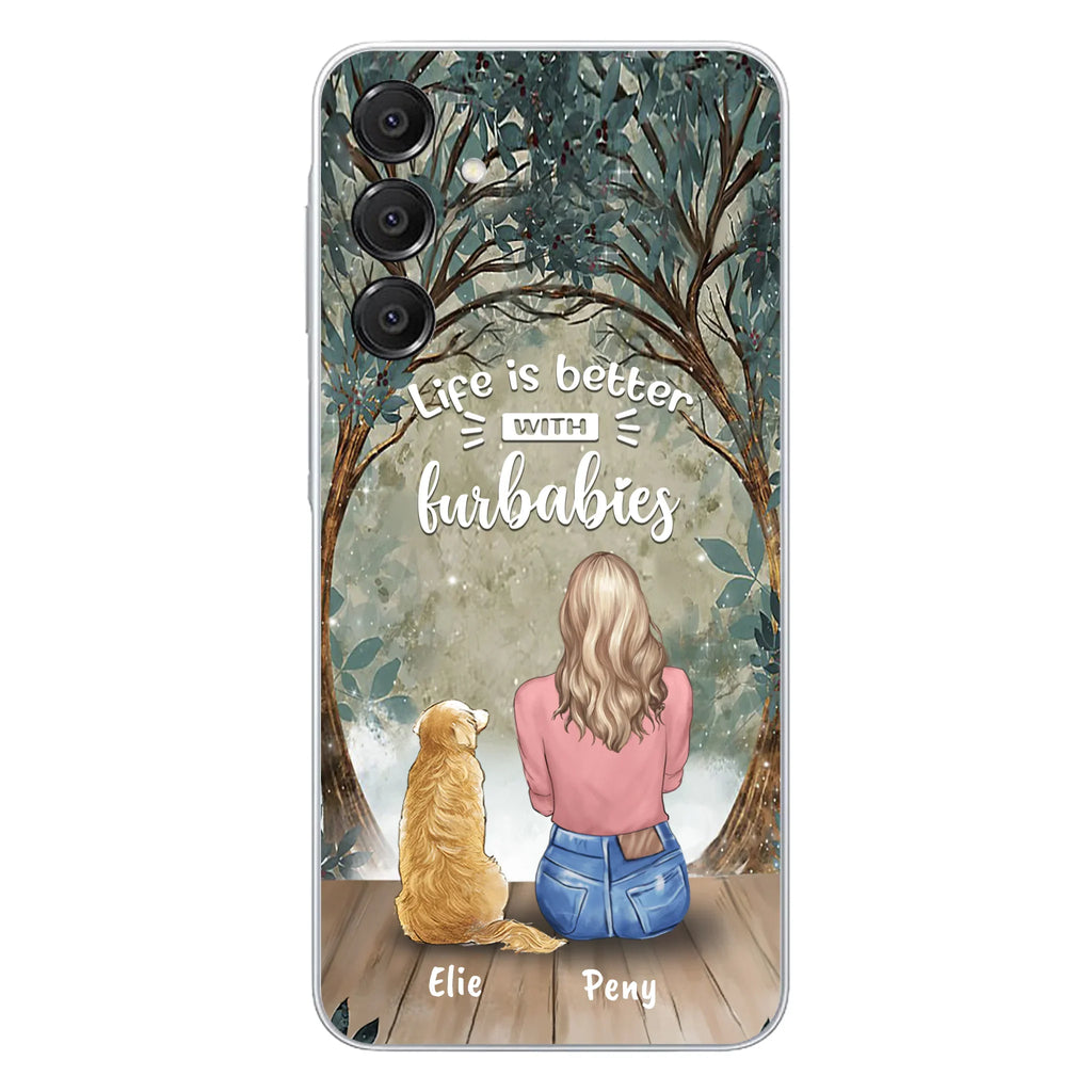 Custom Personalized Pet Mom Phone Case - Girl With Upto 5 Pets - Life Is Better With Furbabies -Phone Case For iPhone And Samsung