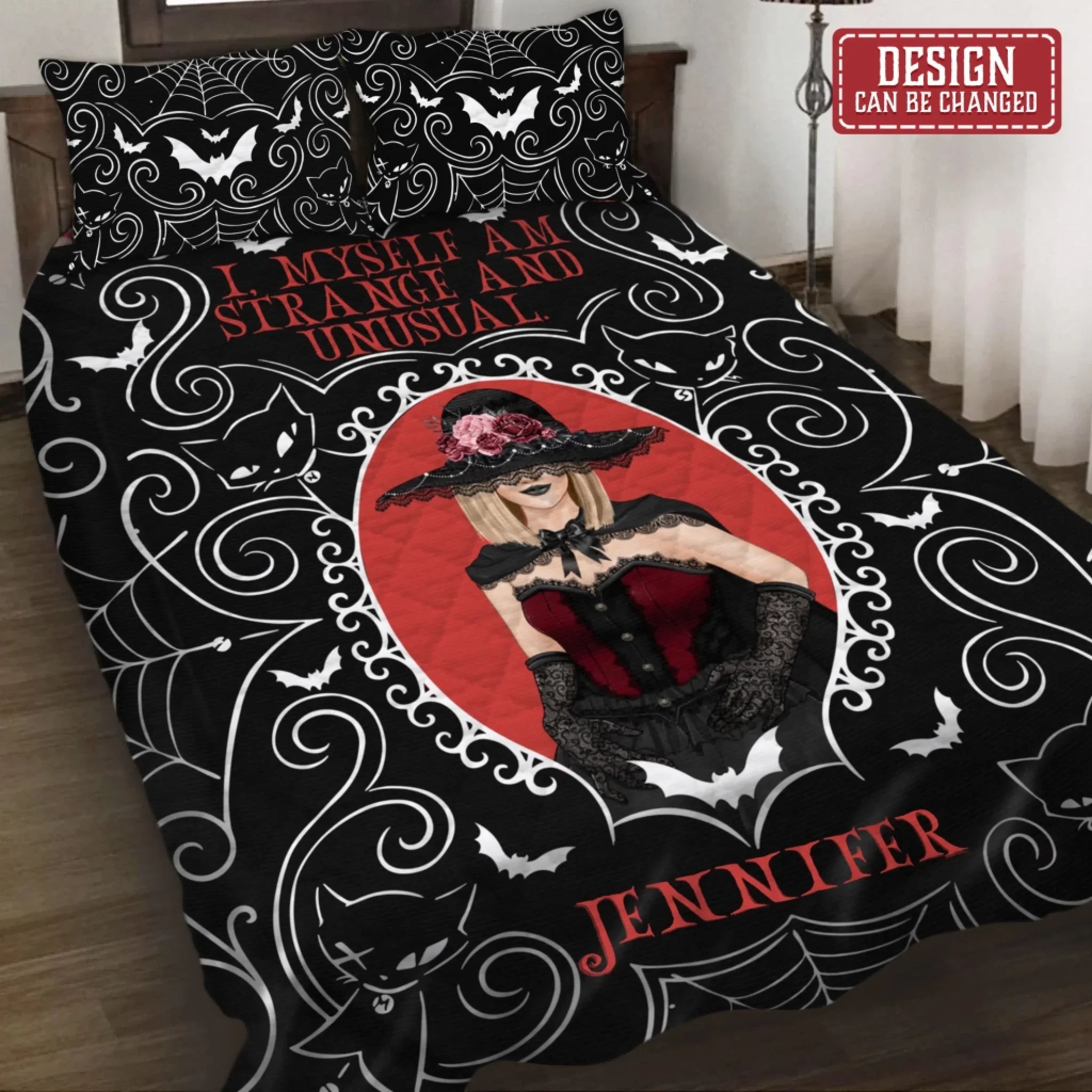 Personalized Gothic Girl Quilt Bed Sets - Halloween Gift Idea For Mom/Sister/Friend - I Myself Am Strange And Unusual