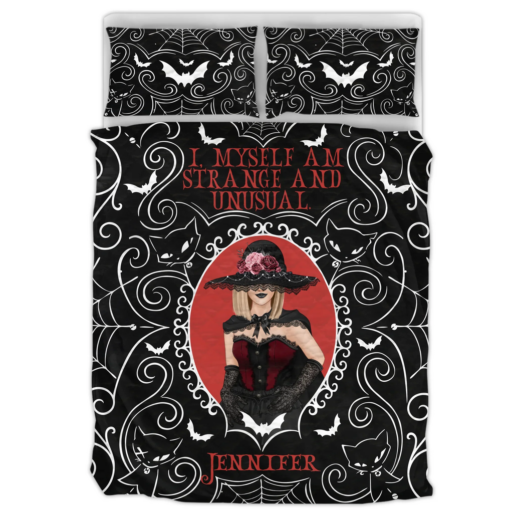 Personalized Gothic Girl Quilt Bed Sets - Halloween Gift Idea For Mom/Sister/Friend - I Myself Am Strange And Unusual