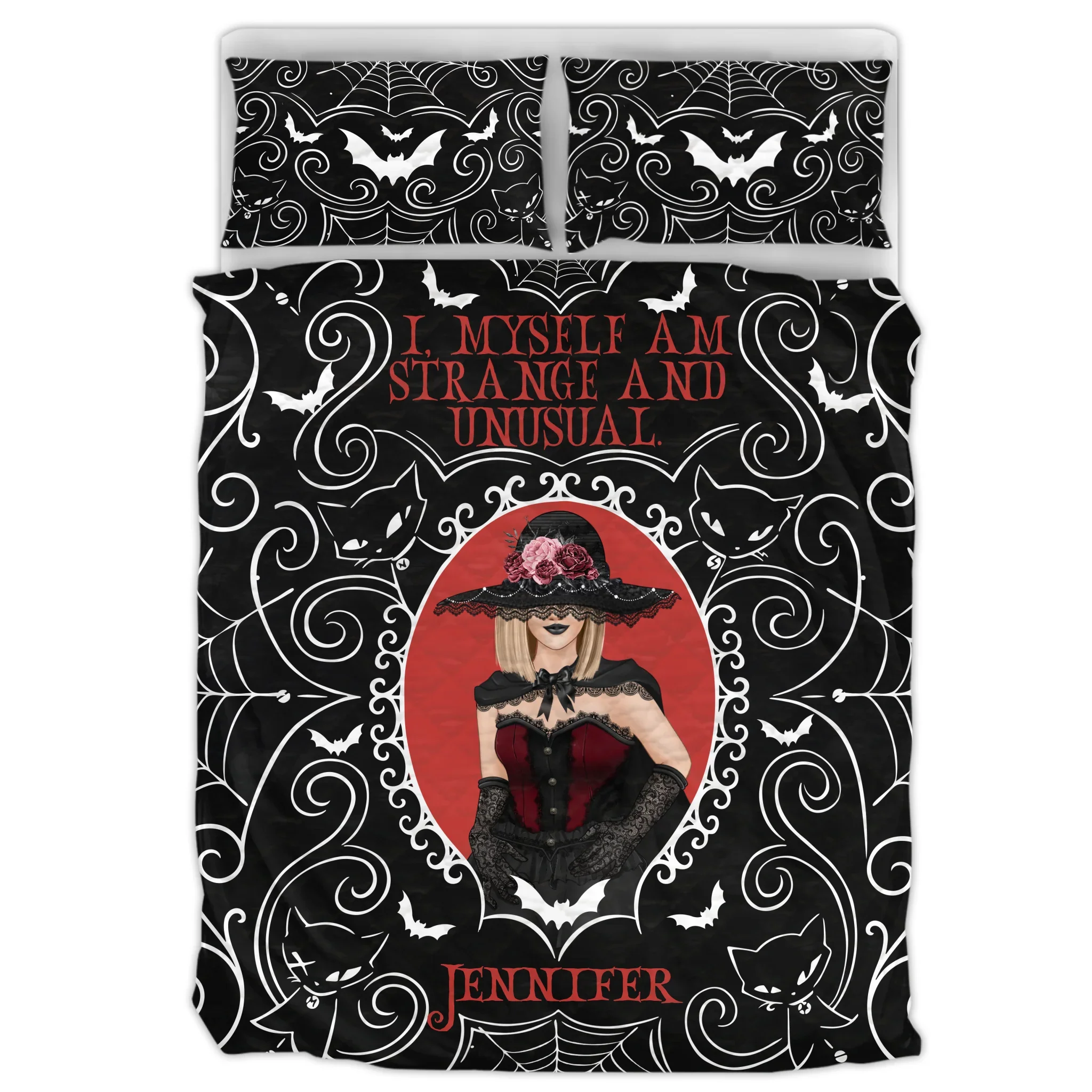 Personalized Gothic Girl Quilt Bed Sets - Halloween Gift Idea For Mom/Sister/Friend - I Myself Am Strange And Unusual