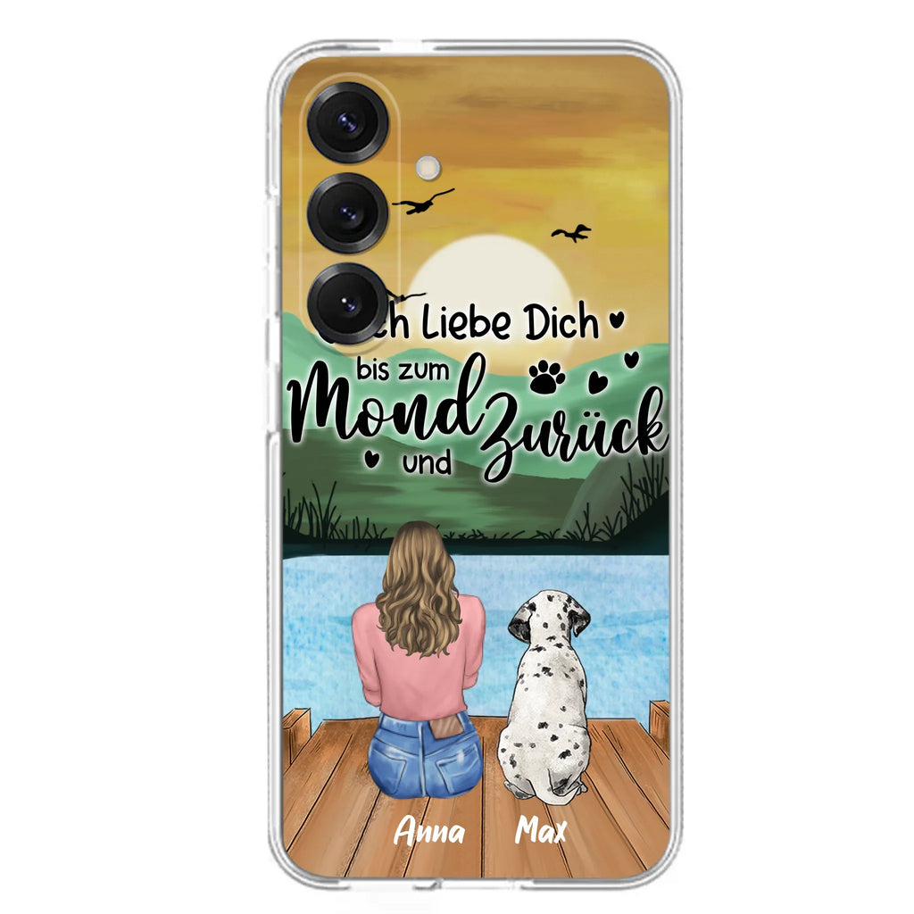 Custom Personalized Dog Mom Phone Case - Gifts For Dog Lover/ Mother's Day With Upto 5 Dogs - Ich Liebe Dich Bis Zum Mond Und Zurück - Case For iPhone And Samsung