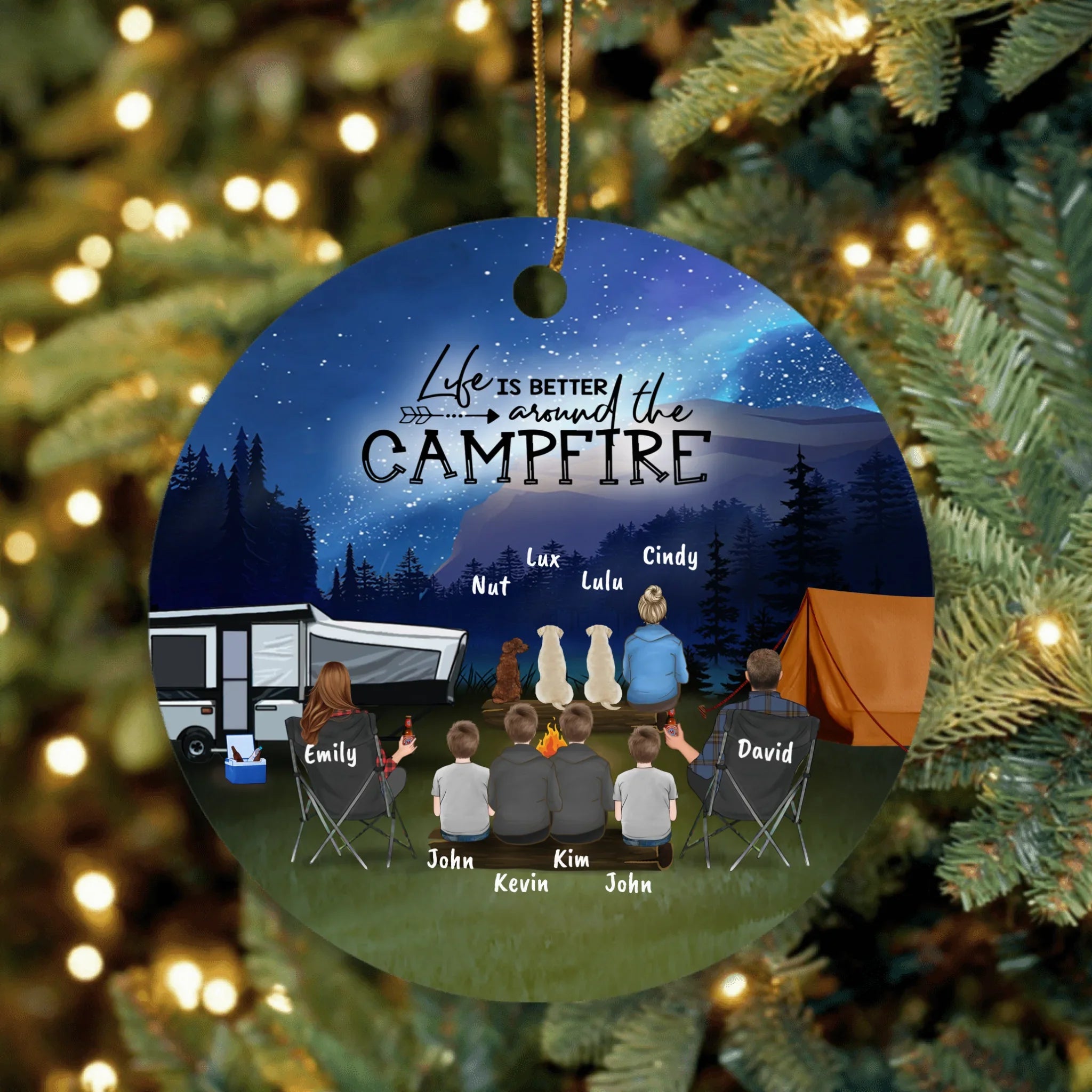 Personalized Night Camping Ornaments - Best Gift For Camping Family/Couple/Single Parent/Solo - Up to 5 Kids and 3 Pets - Life Is Better Around The Campfire - NIMLQ4