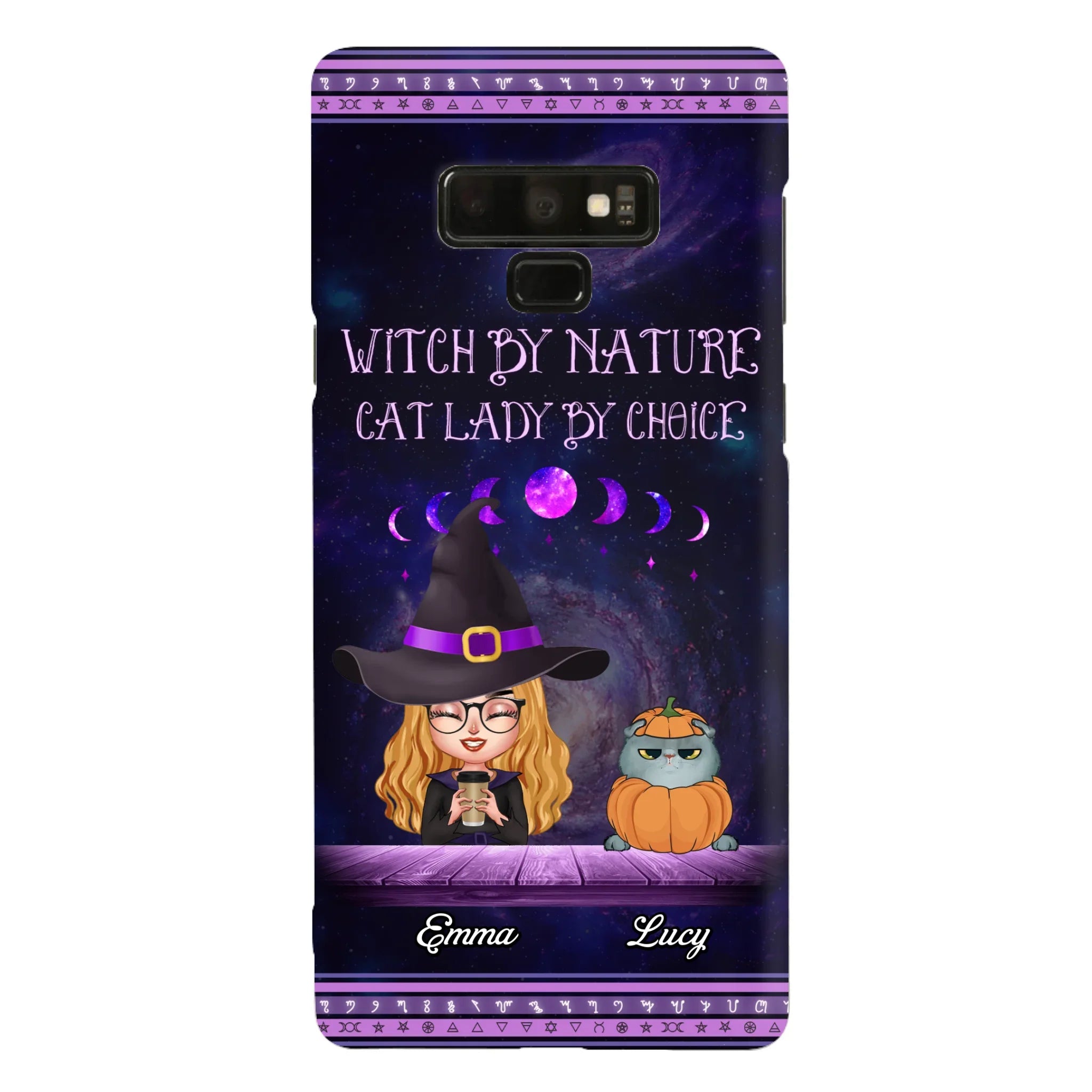 Custom Personalized Witch Phone Case for iPhone/ Samsung - Gift Idea For Halloween/ Pet Lovers with up to 5 Pets - Witch By Nature, Cat Lady By Choice