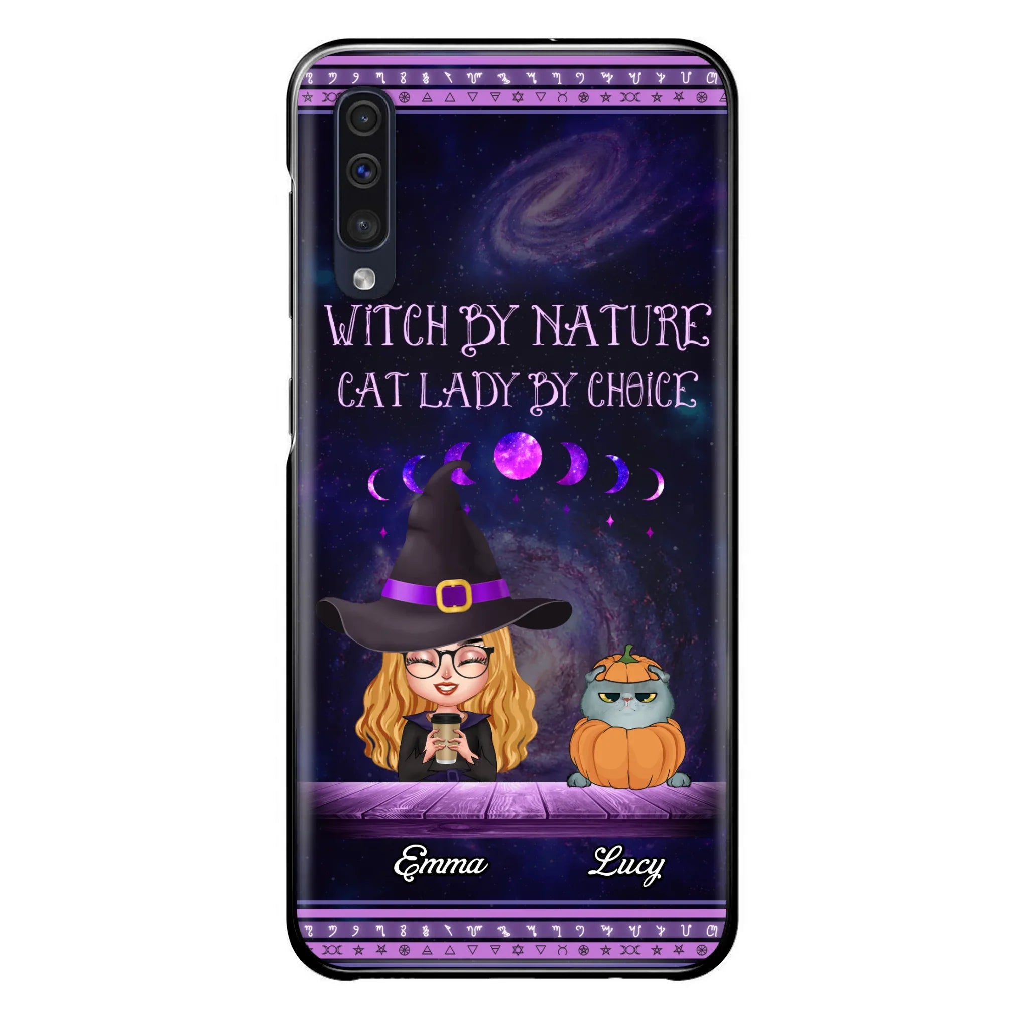 Custom Personalized Witch Phone Case for iPhone/ Samsung - Gift Idea For Halloween/ Pet Lovers with up to 5 Pets - Witch By Nature, Cat Lady By Choice