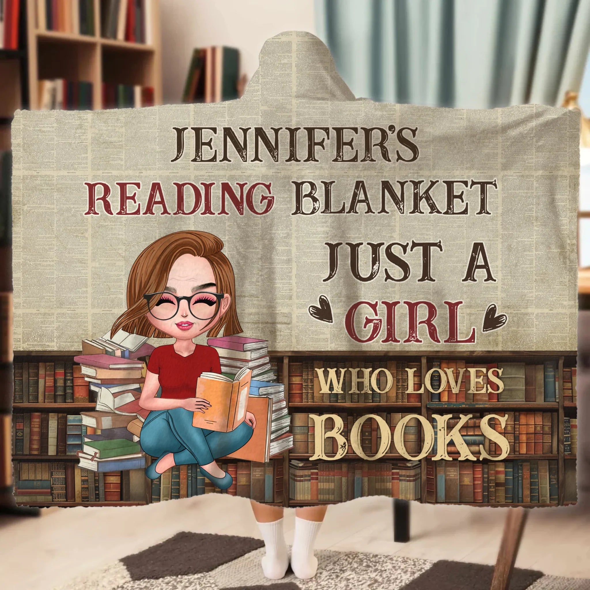 Personalized Reading Book Hooded Blanket - Gift Idea For Birthday/Reading Lovers - Reading Blanket