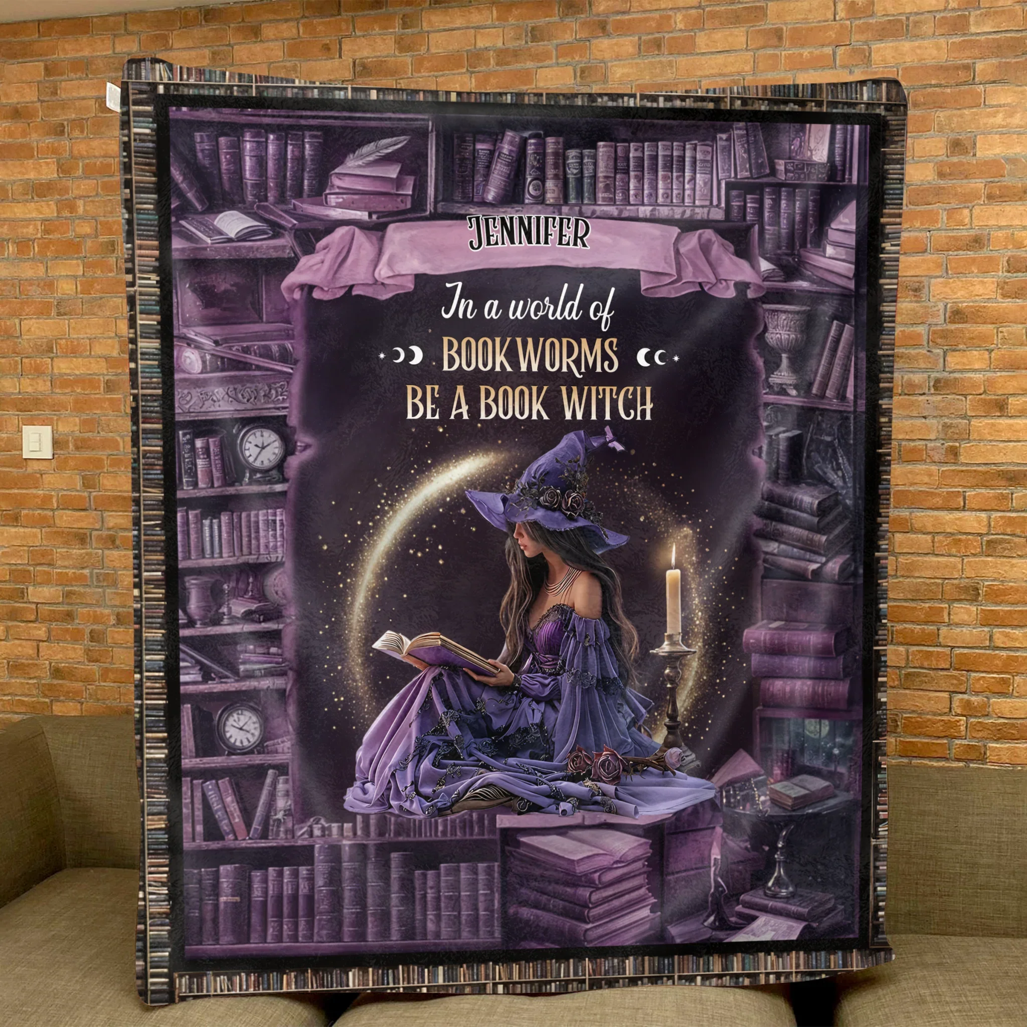 Personalized Book Witch Quilt/Fleece Throw Blanket - Gift Idea For Witch/Book Lover - In A World Of Book Worms Be A Book Witch