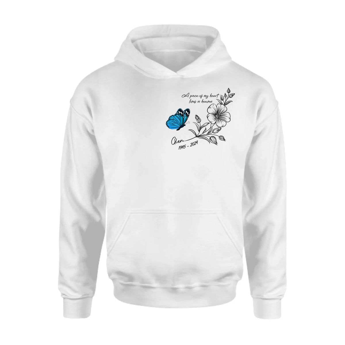 Personalized Memorial Butterfly Shirt/Hoodie - Gift Idea For Loss Of Family Member - A Piece Of My Heart Lives In Heaven