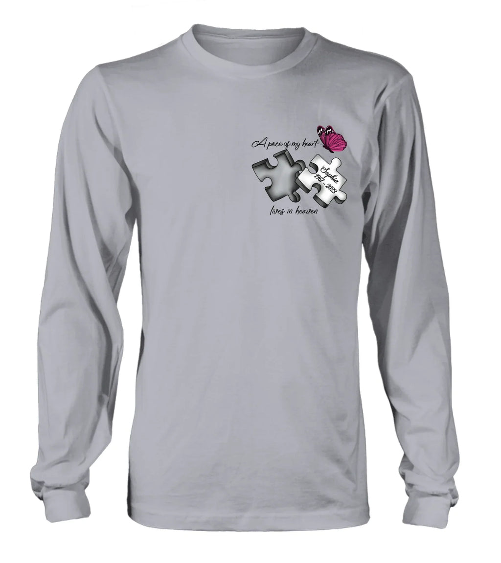 Personalized Memorial Butterfly Shirt/Hoodie - Memorial Gift Idea - A Piece Of My Heart Lives In Heaven
