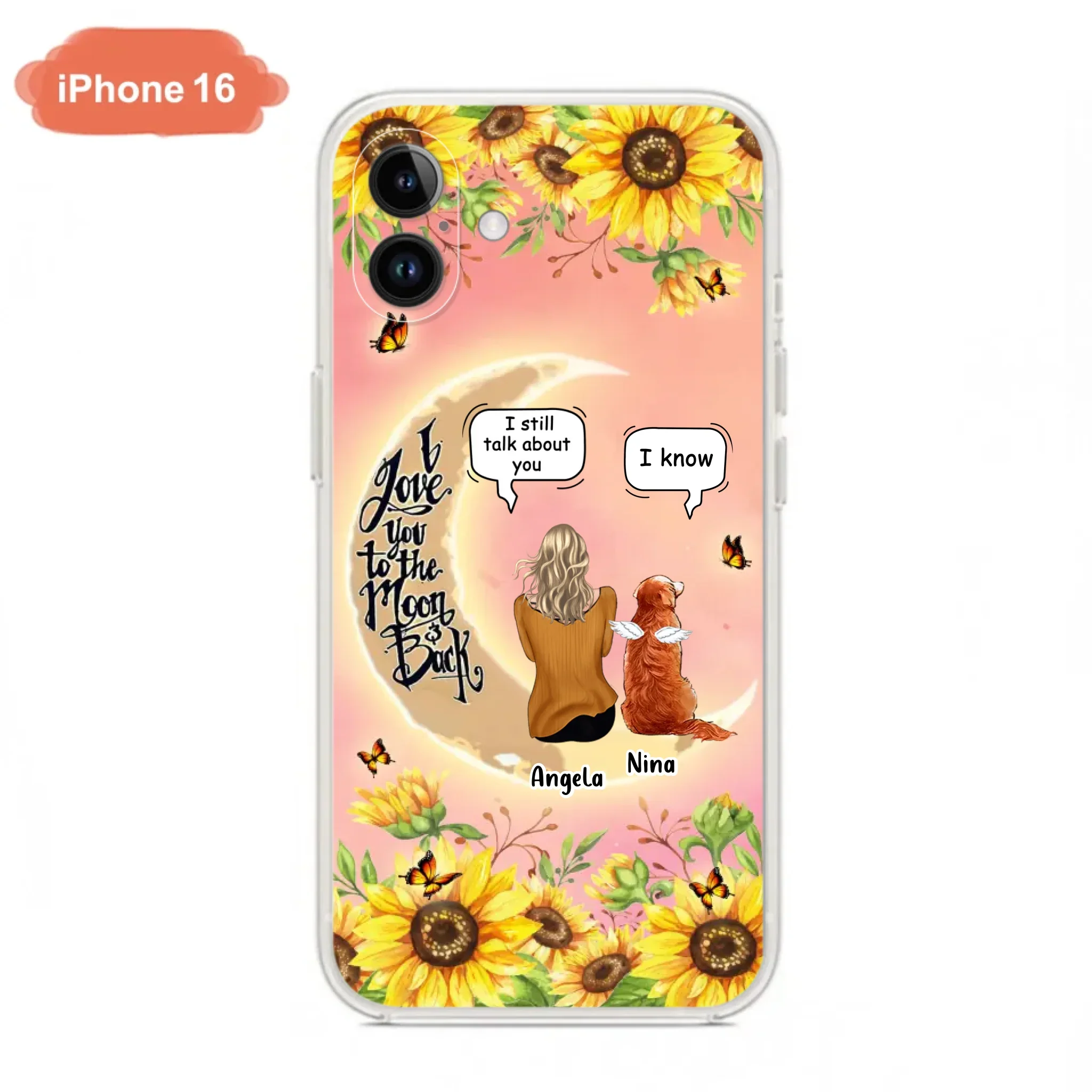 Custom Personalized Memorial Pet Sunflower Phone Case - Adult/Couple With Upto 4 Pets - Memorial Gift Idea For Dog/Cat Lovers - I Love You To The Moon & Back - Case For iPhone & Samsung