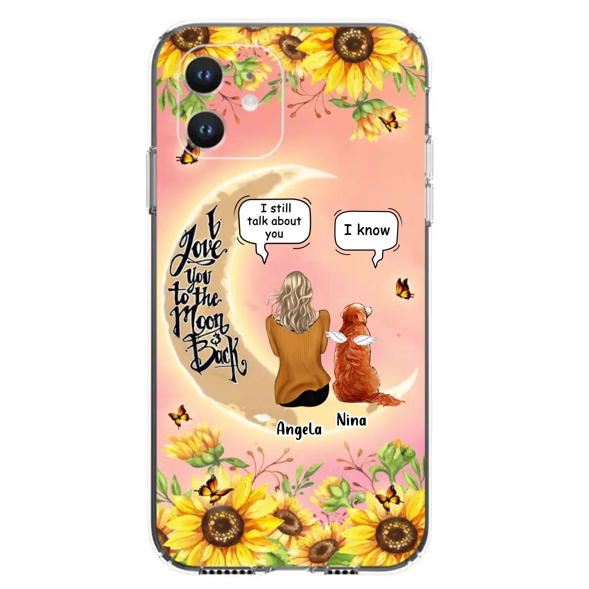 Custom Personalized Memorial Pet Sunflower Phone Case - Adult/Couple With Upto 4 Pets - Memorial Gift Idea For Dog/Cat Lovers - I Love You To The Moon & Back - Case For iPhone & Samsung