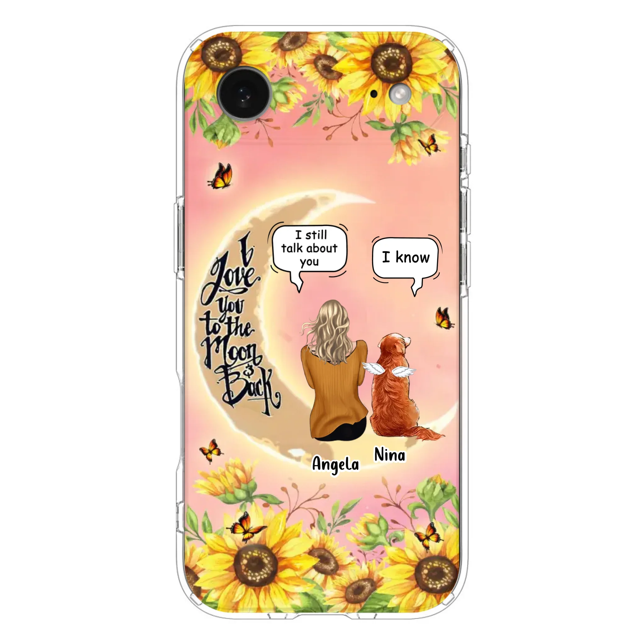 Custom Personalized Memorial Pet Sunflower Phone Case - Adult/Couple With Upto 4 Pets - Memorial Gift Idea For Dog/Cat Lovers - I Love You To The Moon & Back - Case For iPhone & Samsung