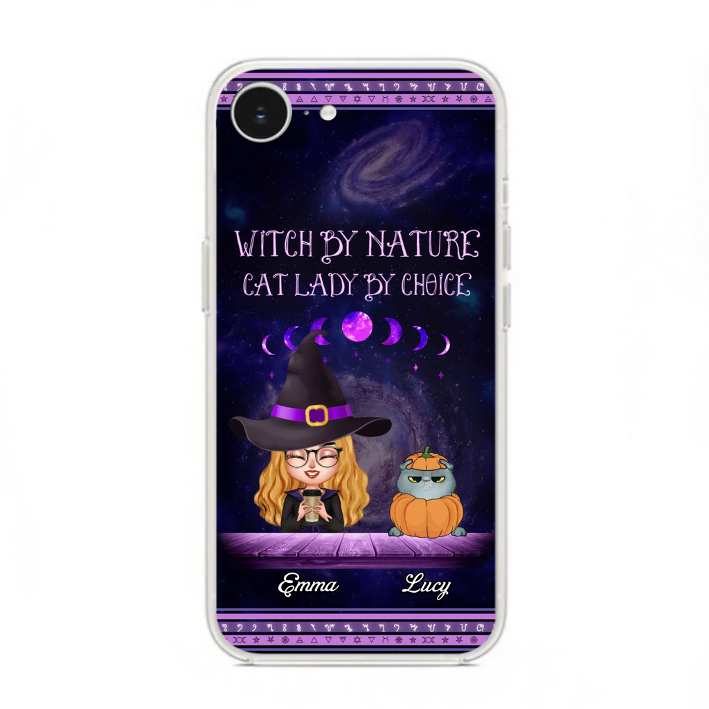 Custom Personalized Witch Phone Case for iPhone/ Samsung - Gift Idea For Halloween/ Pet Lovers with up to 5 Pets - Witch By Nature, Cat Lady By Choice