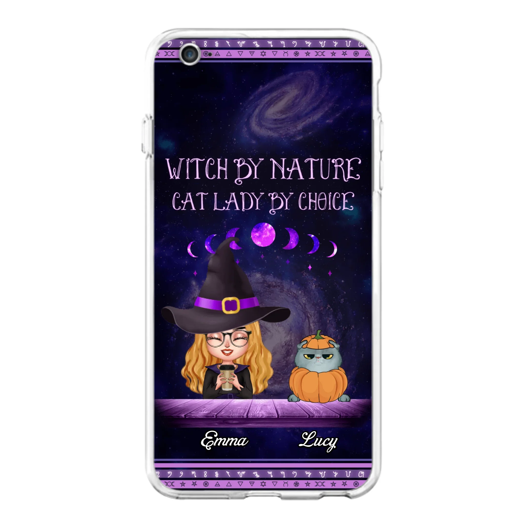 Custom Personalized Witch Phone Case for iPhone/ Samsung - Gift Idea For Halloween/ Pet Lovers with up to 5 Pets - Witch By Nature, Cat Lady By Choice