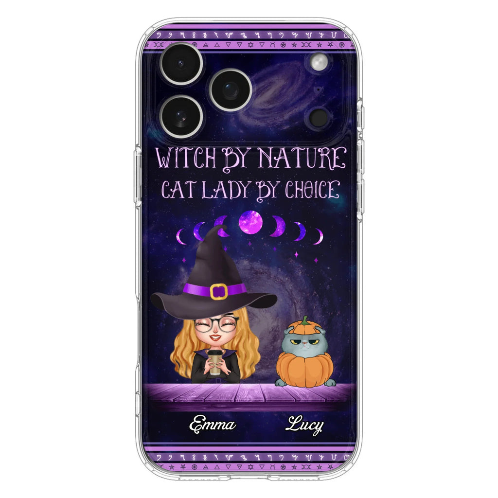 Custom Personalized Witch Phone Case for iPhone/ Samsung - Gift Idea For Halloween/ Pet Lovers with up to 5 Pets - Witch By Nature, Cat Lady By Choice