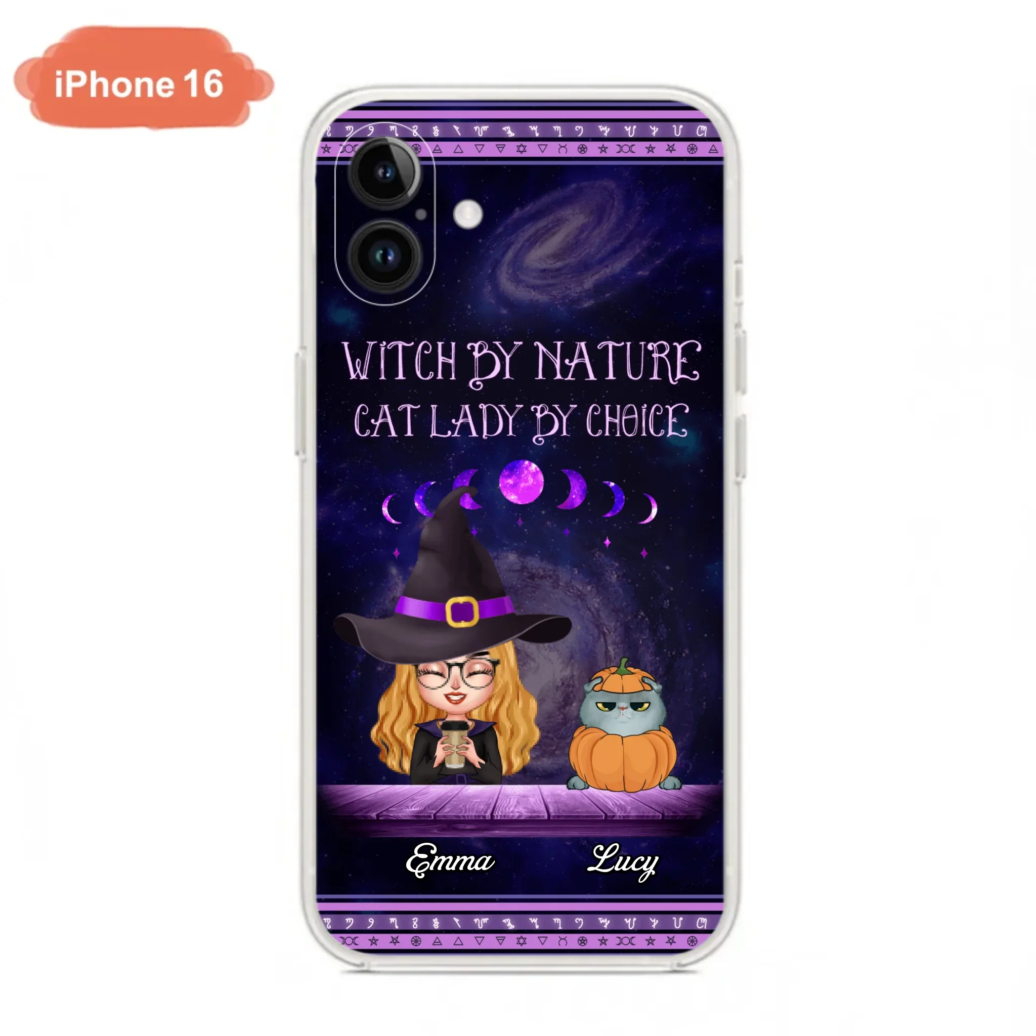 Custom Personalized Witch Phone Case for iPhone/ Samsung - Gift Idea For Halloween/ Pet Lovers with up to 5 Pets - Witch By Nature, Cat Lady By Choice