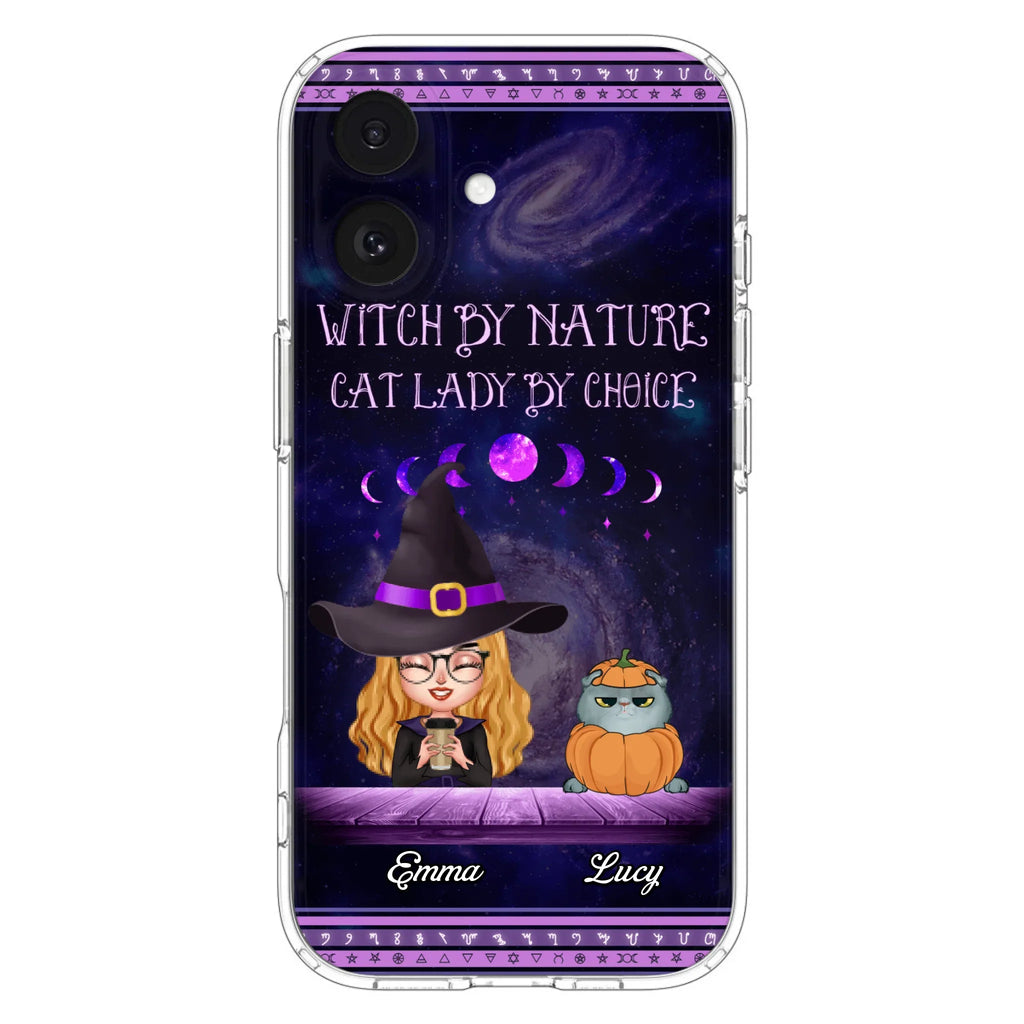 Custom Personalized Witch Phone Case for iPhone/ Samsung - Gift Idea For Halloween/ Pet Lovers with up to 5 Pets - Witch By Nature, Cat Lady By Choice