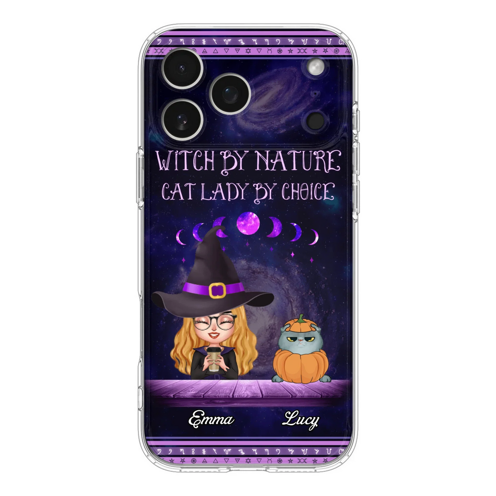 Custom Personalized Witch Phone Case for iPhone/ Samsung - Gift Idea For Halloween/ Pet Lovers with up to 5 Pets - Witch By Nature, Cat Lady By Choice
