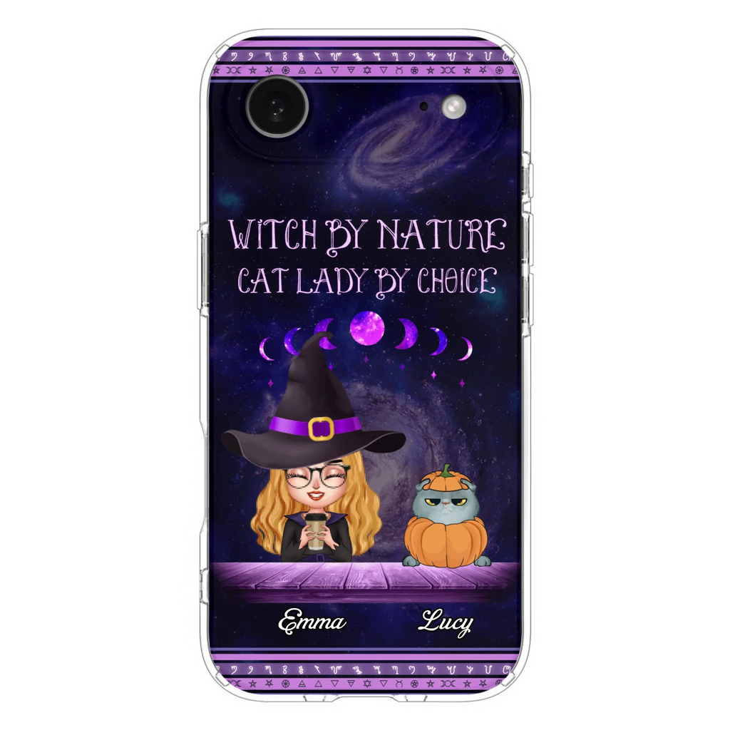 Custom Personalized Witch Phone Case for iPhone/ Samsung - Gift Idea For Halloween/ Pet Lovers with up to 5 Pets - Witch By Nature, Cat Lady By Choice