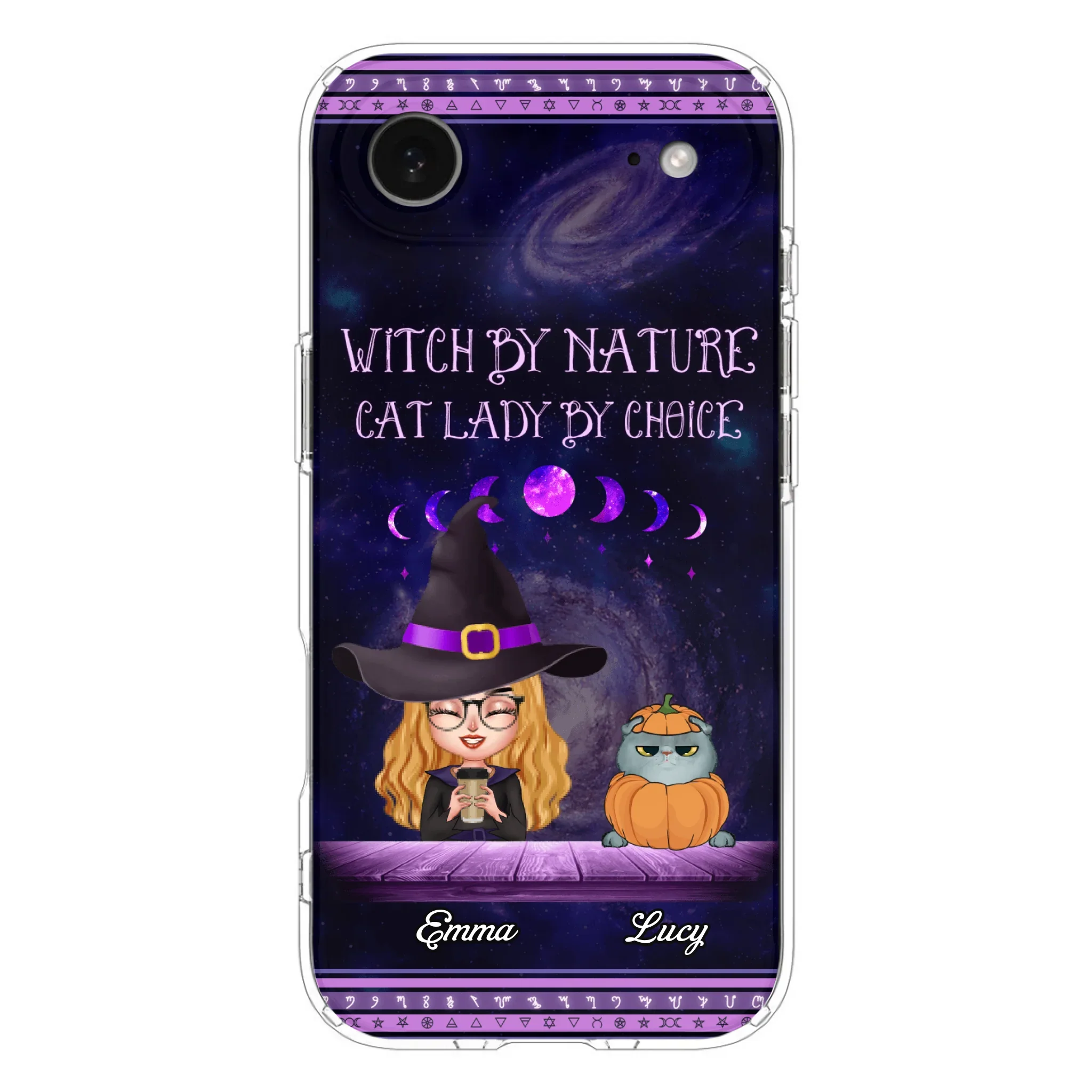 Custom Personalized Witch Phone Case for iPhone/ Samsung - Gift Idea For Halloween/ Pet Lovers with up to 5 Pets - Witch By Nature, Cat Lady By Choice