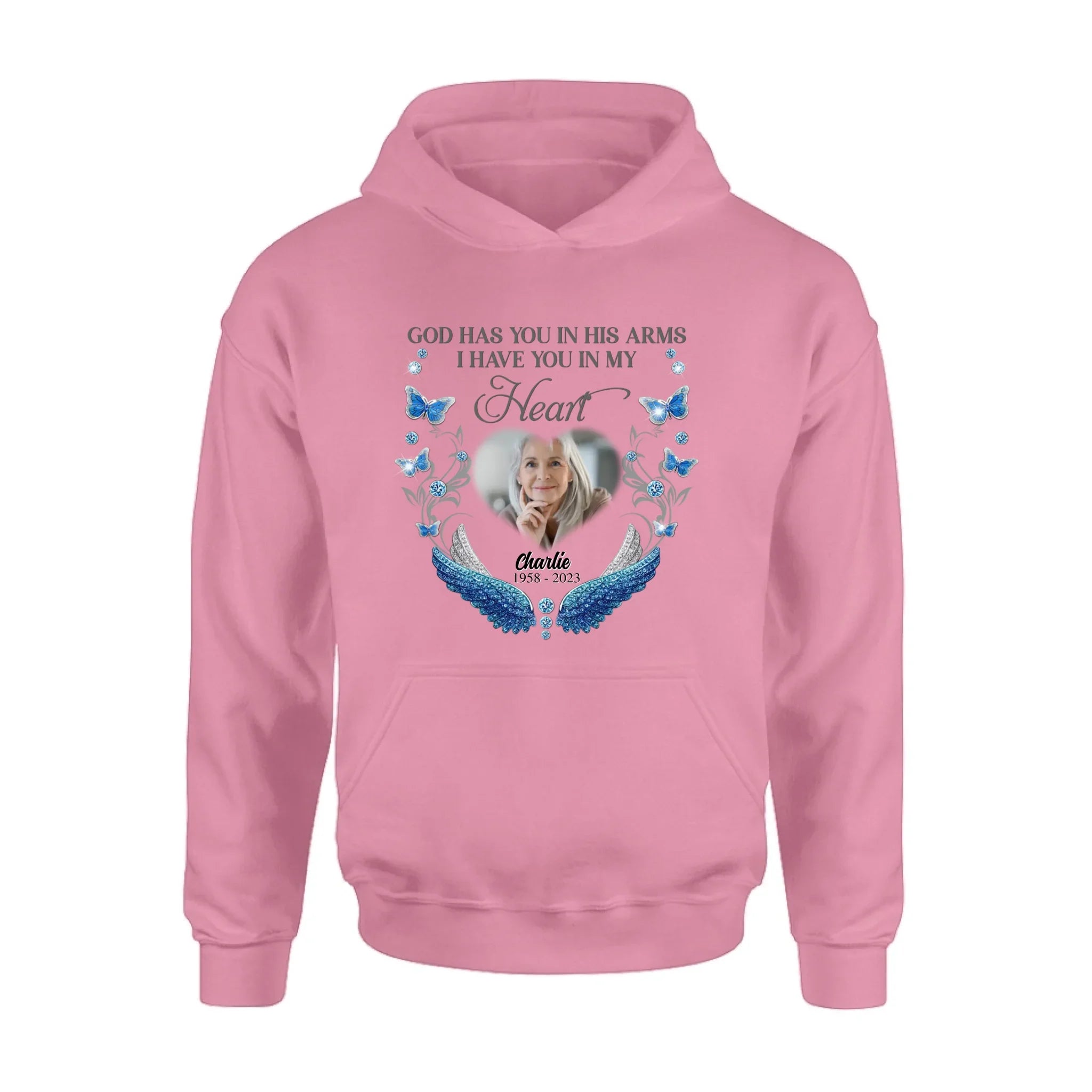 Personalized Memorial Photo Shirt/Hoodie - Memorial Gift Idea for Mother's Day/Father's Day - God Has You In His Arms I Have You In My Heart