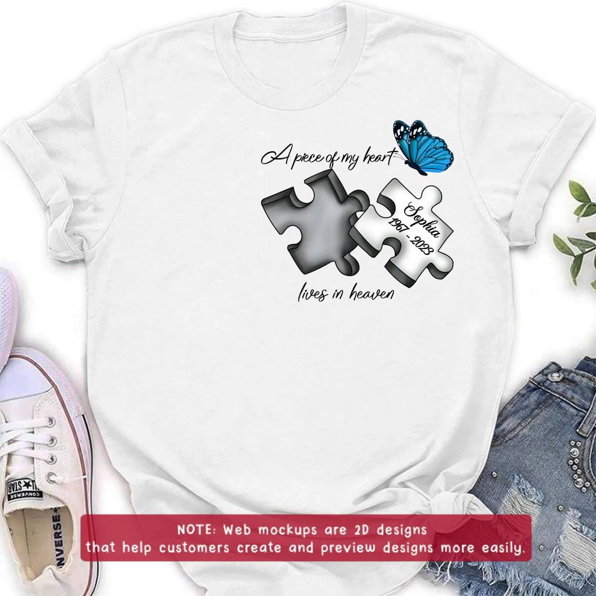 Personalized Memorial Embroidered T-Shirt/Hoodie/Sweater - Up to 5 Puzzles - Memorial Gift for Mother's Day/Father's Day - A Piece Of My Heart Lives In Heaven