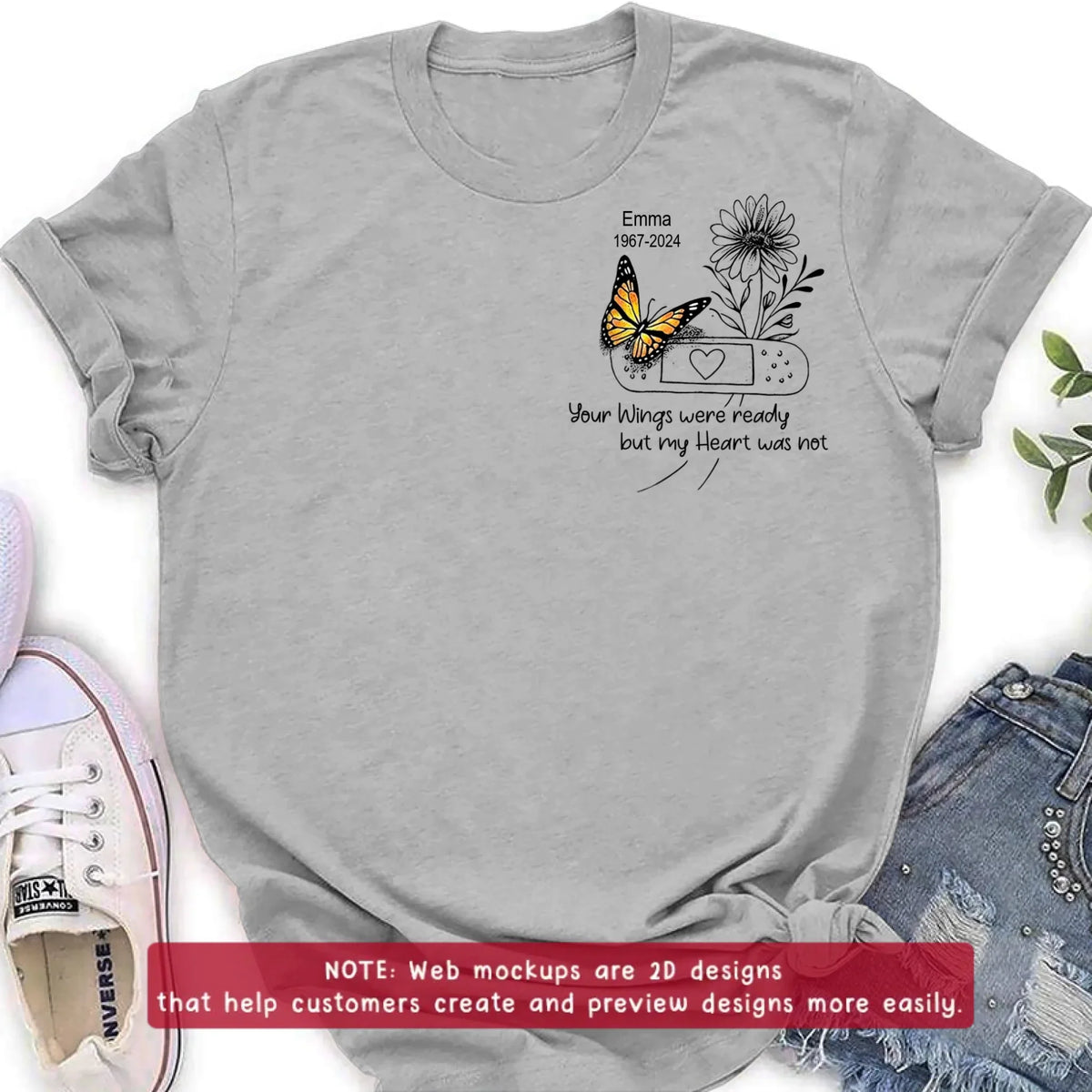 Personalized Memorial Butterfly Embroidered T-Shirt/Sweater/Hoodie - Memorial Gift for Mother's Day/Father's Day - Your Wings Were Ready But My Heart Was Not