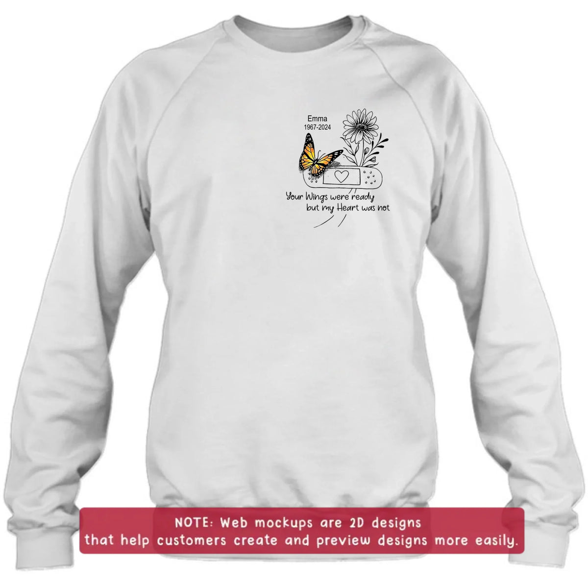 Personalized Memorial Butterfly Embroidered T-Shirt/Sweater/Hoodie - Memorial Gift for Mother's Day/Father's Day - Your Wings Were Ready But My Heart Was Not
