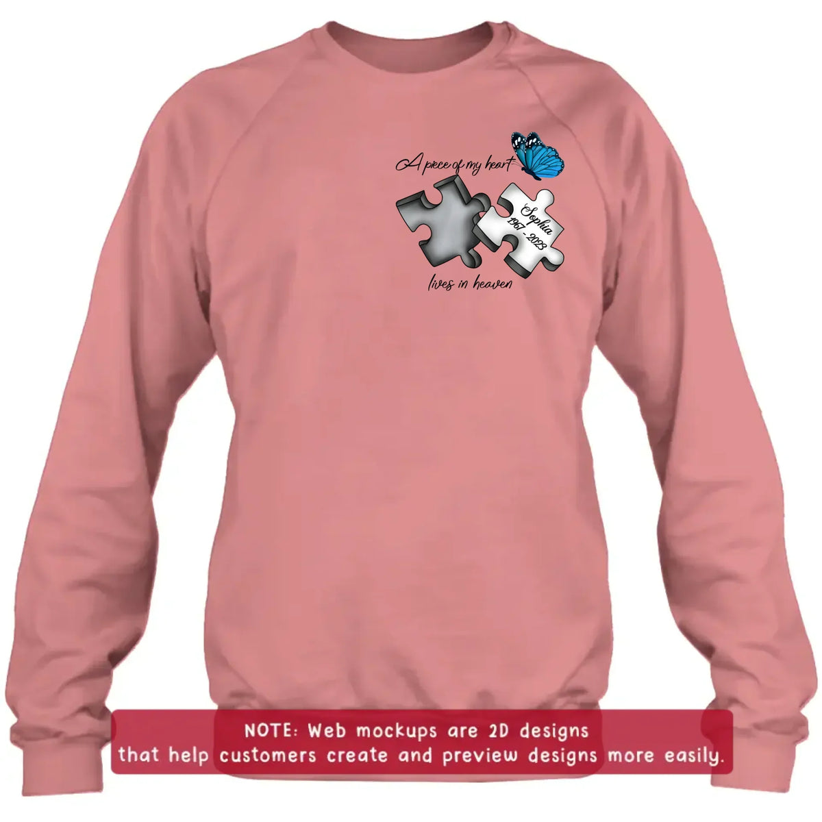 Personalized Memorial Embroidered T-Shirt/Hoodie/Sweater - Up to 5 Puzzles - Memorial Gift for Mother's Day/Father's Day - A Piece Of My Heart Lives In Heaven
