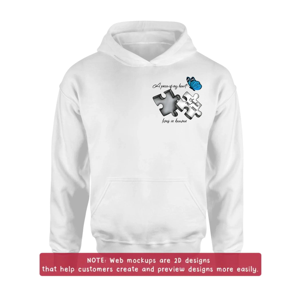 Personalized Memorial Embroidered T-Shirt/Hoodie/Sweater - Up to 5 Puzzles - Memorial Gift for Mother's Day/Father's Day - A Piece Of My Heart Lives In Heaven