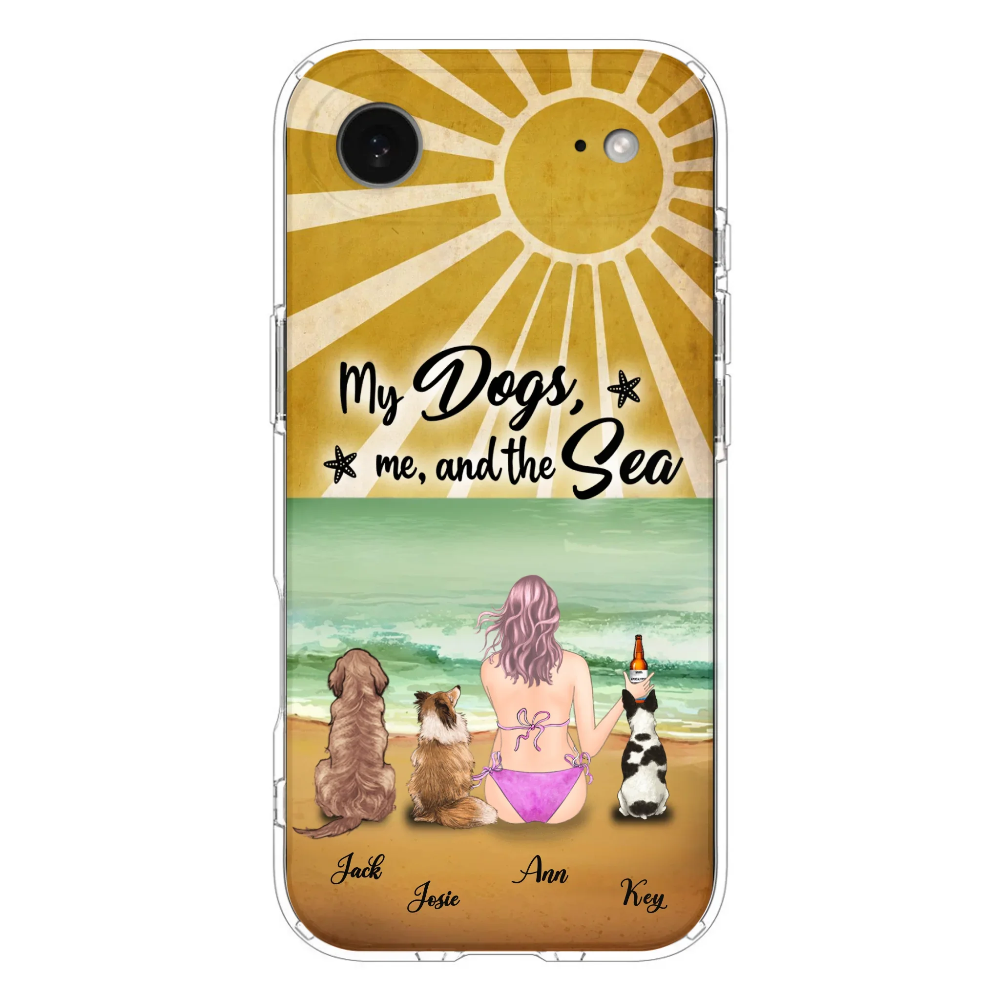 Custom Personalized Dog Mom Phone Case - Gifts For Dog Lovers With Upto 3 Dogs - My Dogs,Me And The Sea