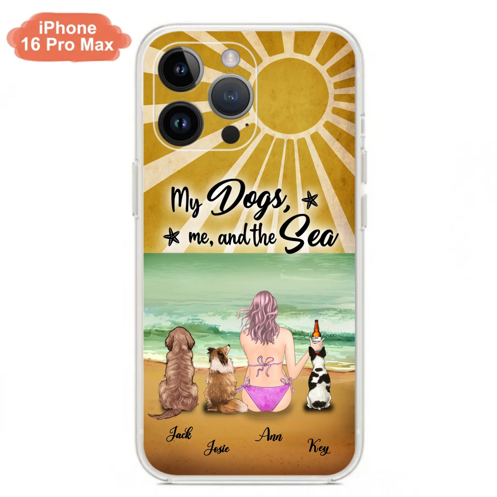 Custom Personalized Dog Mom Phone Case - Gifts For Dog Lovers With Upto 3 Dogs - My Dogs,Me And The Sea