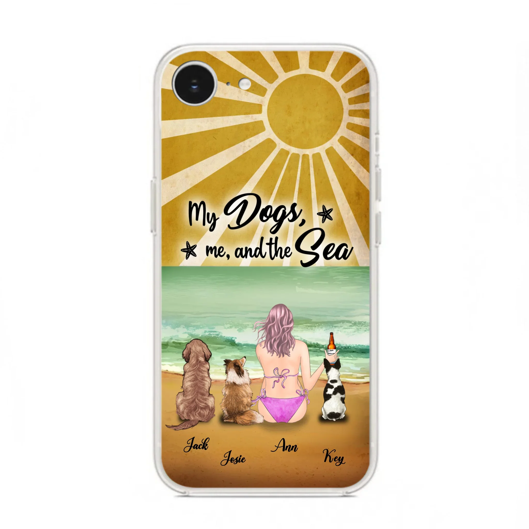 Custom Personalized Dog Mom Phone Case - Gifts For Dog Lovers With Upto 3 Dogs - My Dogs,Me And The Sea