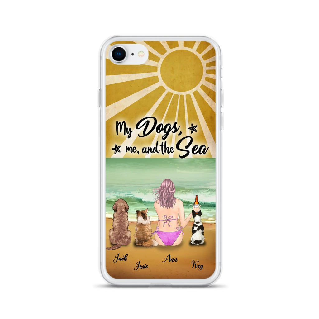 Custom Personalized Dog Mom Phone Case - Gifts For Dog Lovers With Upto 3 Dogs - My Dogs,Me And The Sea