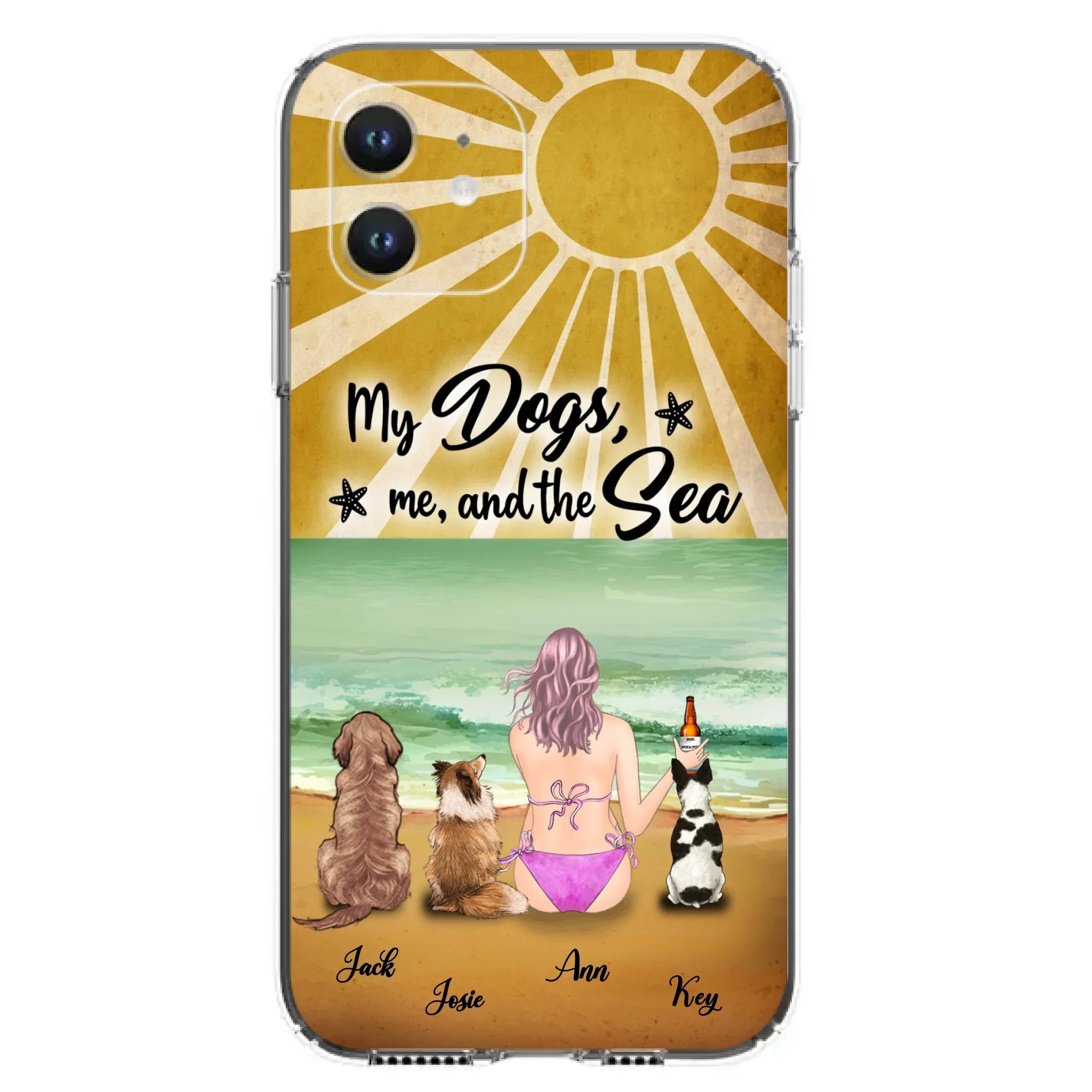 Custom Personalized Dog Mom Phone Case - Gifts For Dog Lovers With Upto 3 Dogs - My Dogs,Me And The Sea