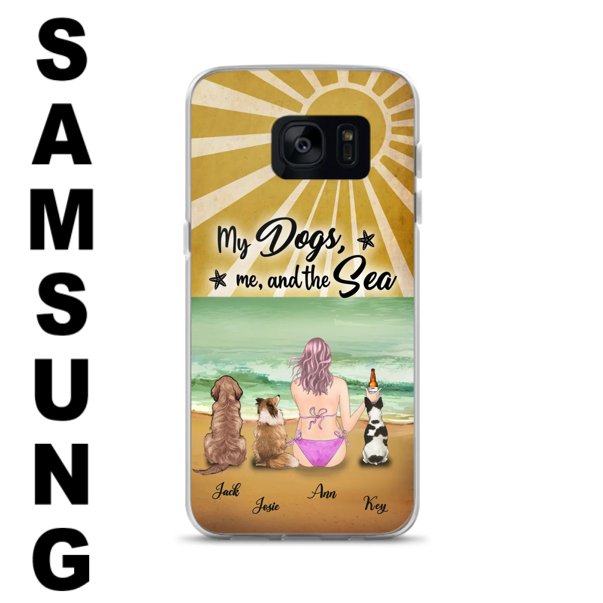 Custom Personalized Dog Mom Phone Case - Gifts For Dog Lovers With Upto 3 Dogs - My Dogs,Me And The Sea