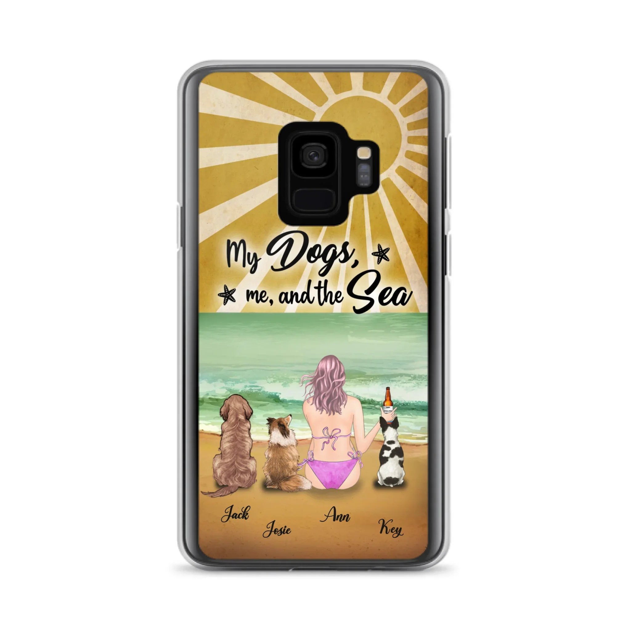 Custom Personalized Dog Mom Phone Case - Gifts For Dog Lovers With Upto 3 Dogs - My Dogs,Me And The Sea