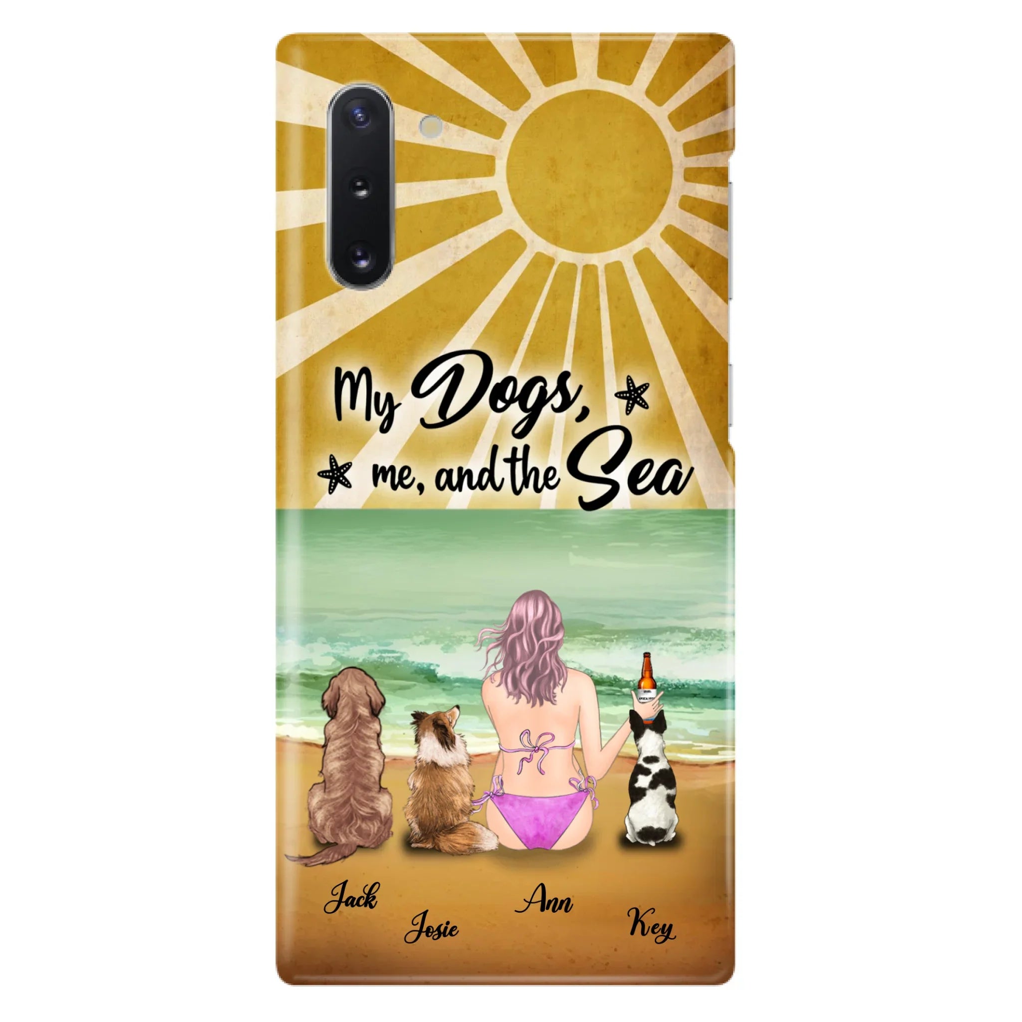 Custom Personalized Dog Mom Phone Case - Gifts For Dog Lovers With Upto 3 Dogs - My Dogs,Me And The Sea