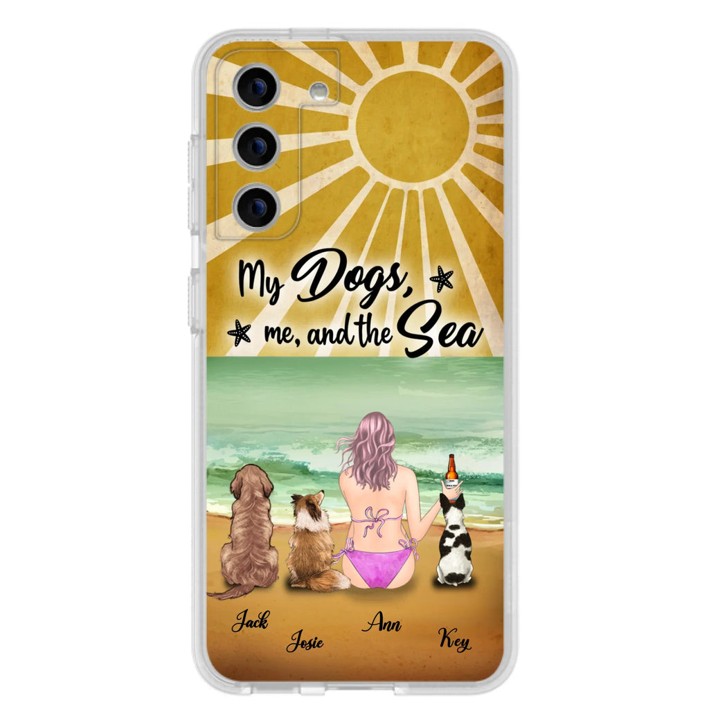 Custom Personalized Dog Mom Phone Case - Gifts For Dog Lovers With Upto 3 Dogs - My Dogs,Me And The Sea