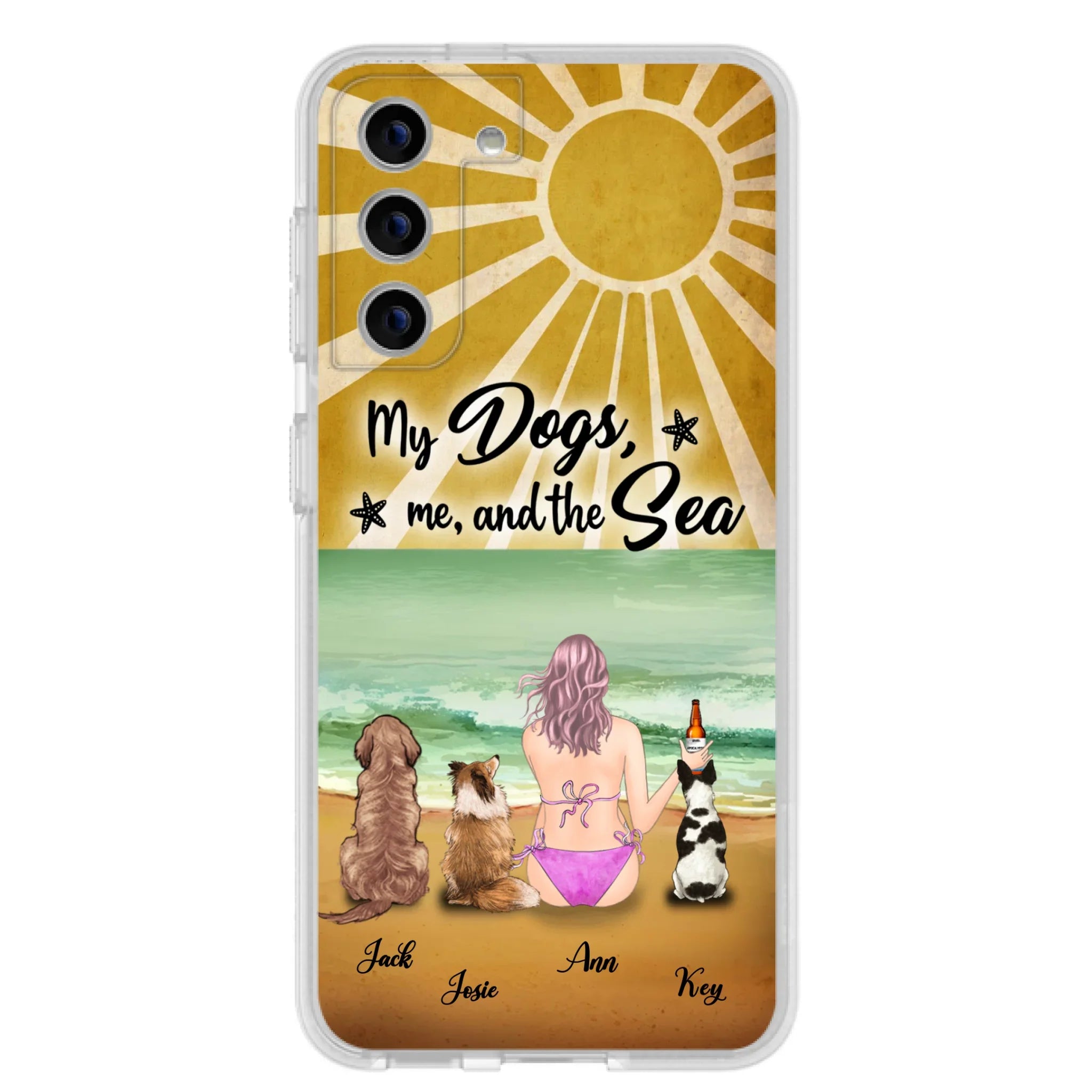 Custom Personalized Dog Mom Phone Case - Gifts For Dog Lovers With Upto 3 Dogs - My Dogs,Me And The Sea