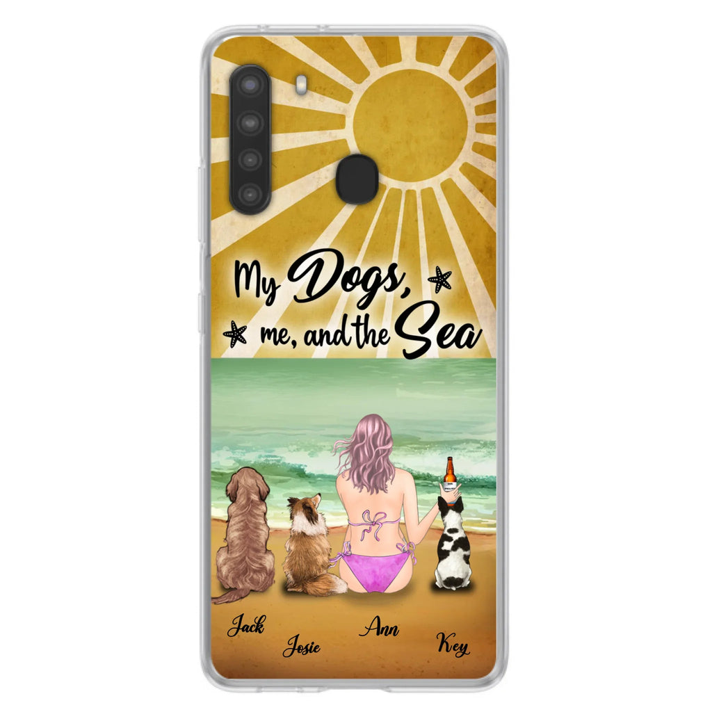 Custom Personalized Dog Mom Phone Case - Gifts For Dog Lovers With Upto 3 Dogs - My Dogs,Me And The Sea
