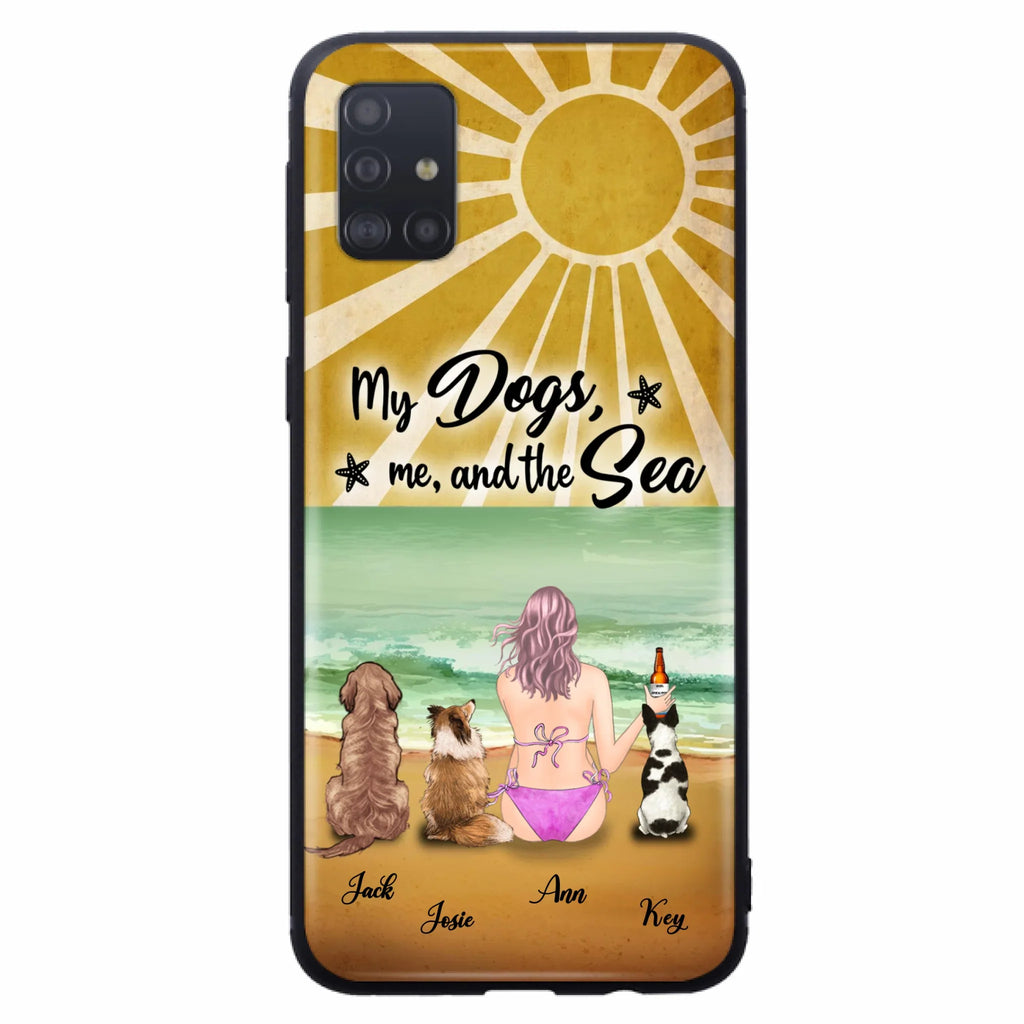 Custom Personalized Dog Mom Phone Case - Gifts For Dog Lovers With Upto 3 Dogs - My Dogs,Me And The Sea