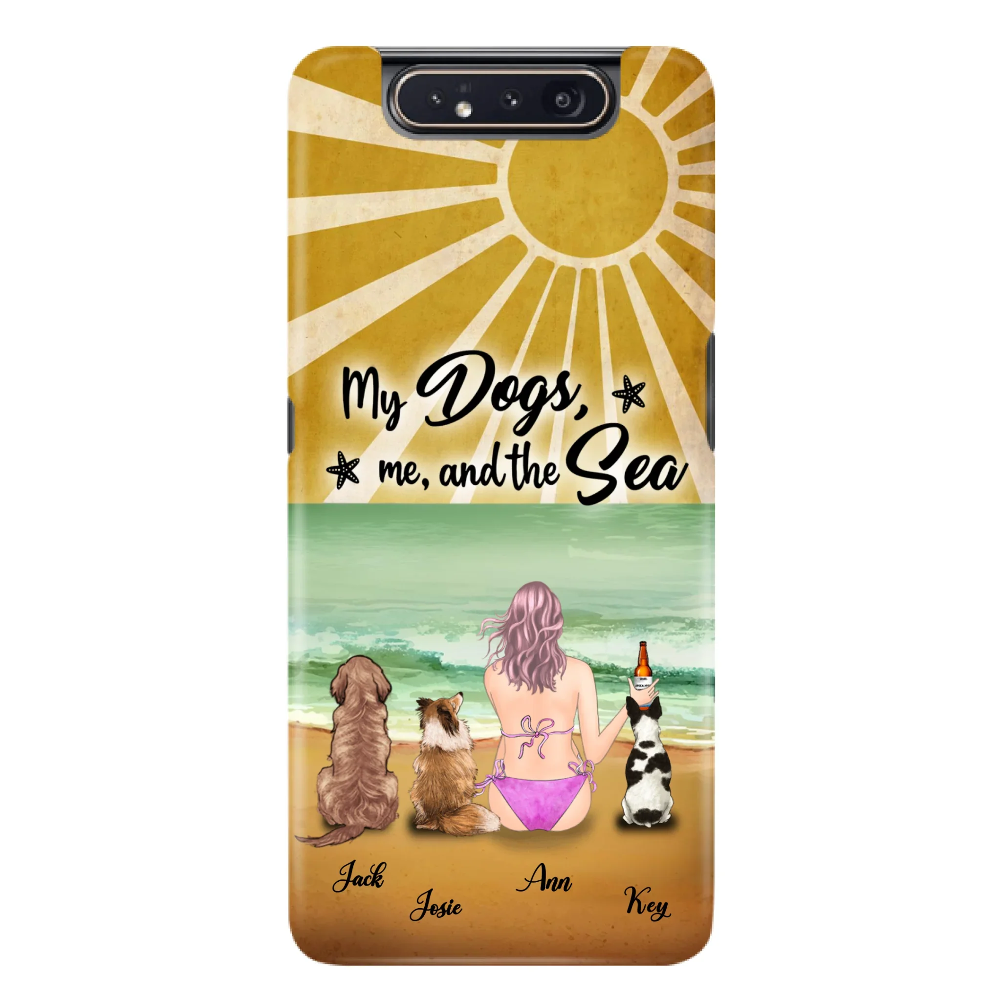Custom Personalized Dog Mom Phone Case - Gifts For Dog Lovers With Upto 3 Dogs - My Dogs,Me And The Sea