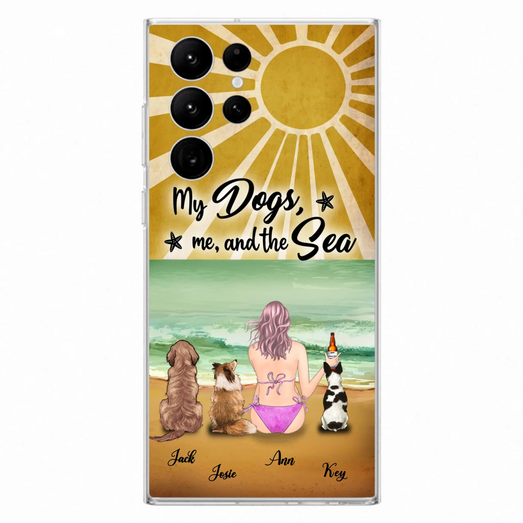 Custom Personalized Dog Mom Phone Case - Gifts For Dog Lovers With Upto 3 Dogs - My Dogs,Me And The Sea