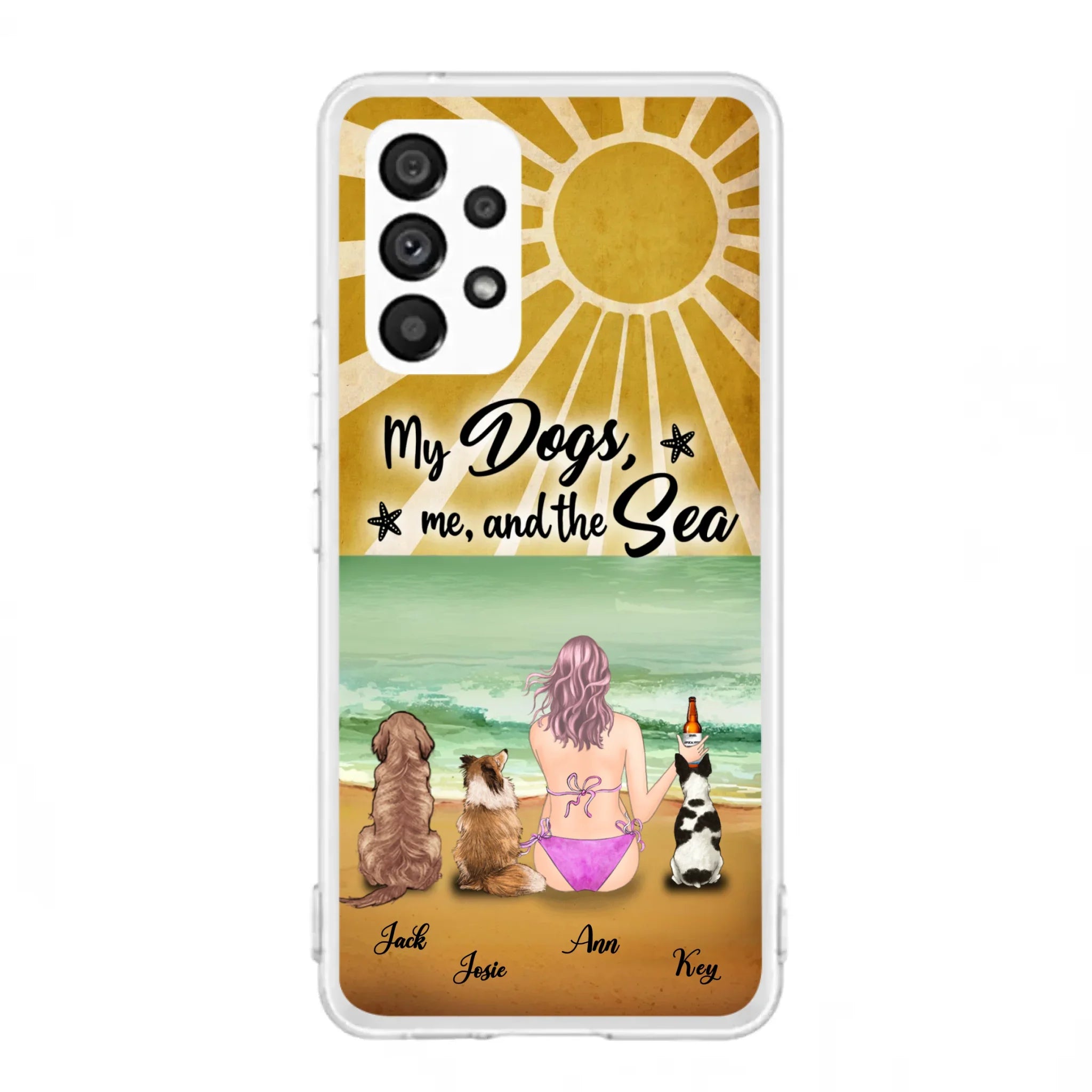 Custom Personalized Dog Mom Phone Case - Gifts For Dog Lovers With Upto 3 Dogs - My Dogs,Me And The Sea